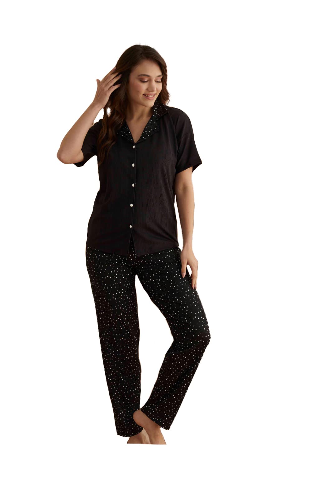 Pijamoni Women's Pajama Set - Short Sleeve Button Down Sleepwear with Notch Collar, Comfortable Lounge Pjs for Women Sizes S-XXL | Perfect for Sleepovers, Relaxing at Home & Cozy Nighttime Comfort