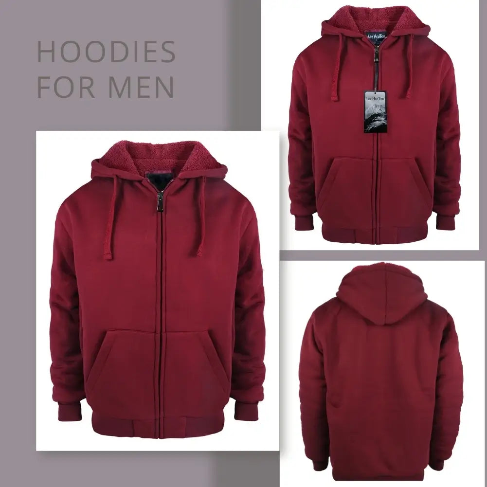 Men's Sherpa Lined Full Zip Hoodie - Warm Fleece Jacket for Winter - Cozy Pullover for Outdoor Activities & Casual Wear