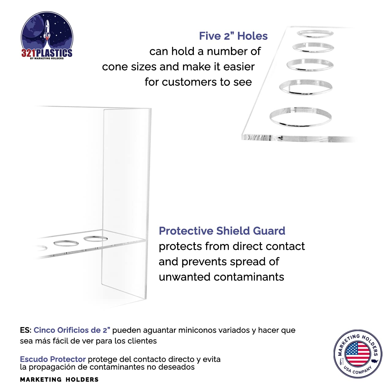 2 Pack Clear Acrylic Ice Cream Cone Display Stand - 5 Slot Countertop Holder for Restaurants, Cafes & Dessert Shops - Perfect for Buffets, Parties & Ice Cream Parlor Storage (Commercial & Home Use)