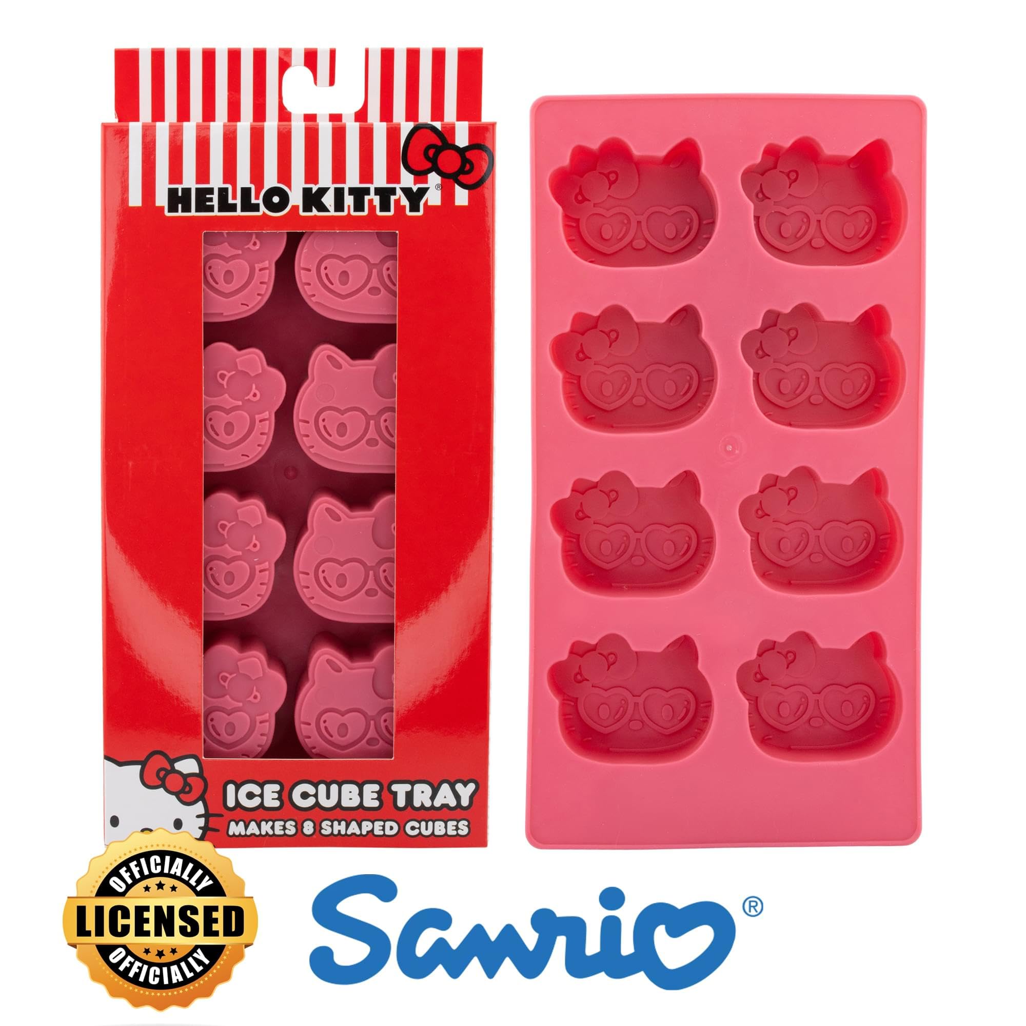 Sanrio Hello Kitty Hearts Flexible Silicone Ice Cube Tray - Cute Character-Shaped Ice Molds for Drinks | Reusable Freezer Safe Silicone Mold Makes 8 Adorable Ice Cubes | Perfect for Cocktails, Lemonade & Summer Parties