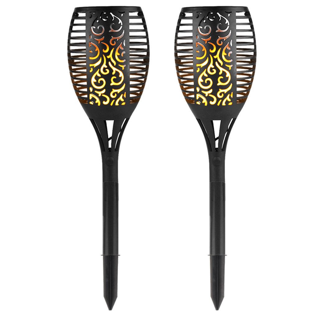 ELEOPTION 96 LED Solar Garden Torch Lights - Waterproof Outdoor Solar Lights for Patio, Yard, Pathway - 2 Pack Solar Powered Landscape Lighting for Backyard, Deck, Poolside