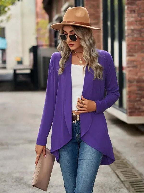 Women's Solid Color Loose Fit Cardigan Sweater - Lightweight Knit Open Front Long Sleeve Cover Up for Casual Wear, Office, and Layering