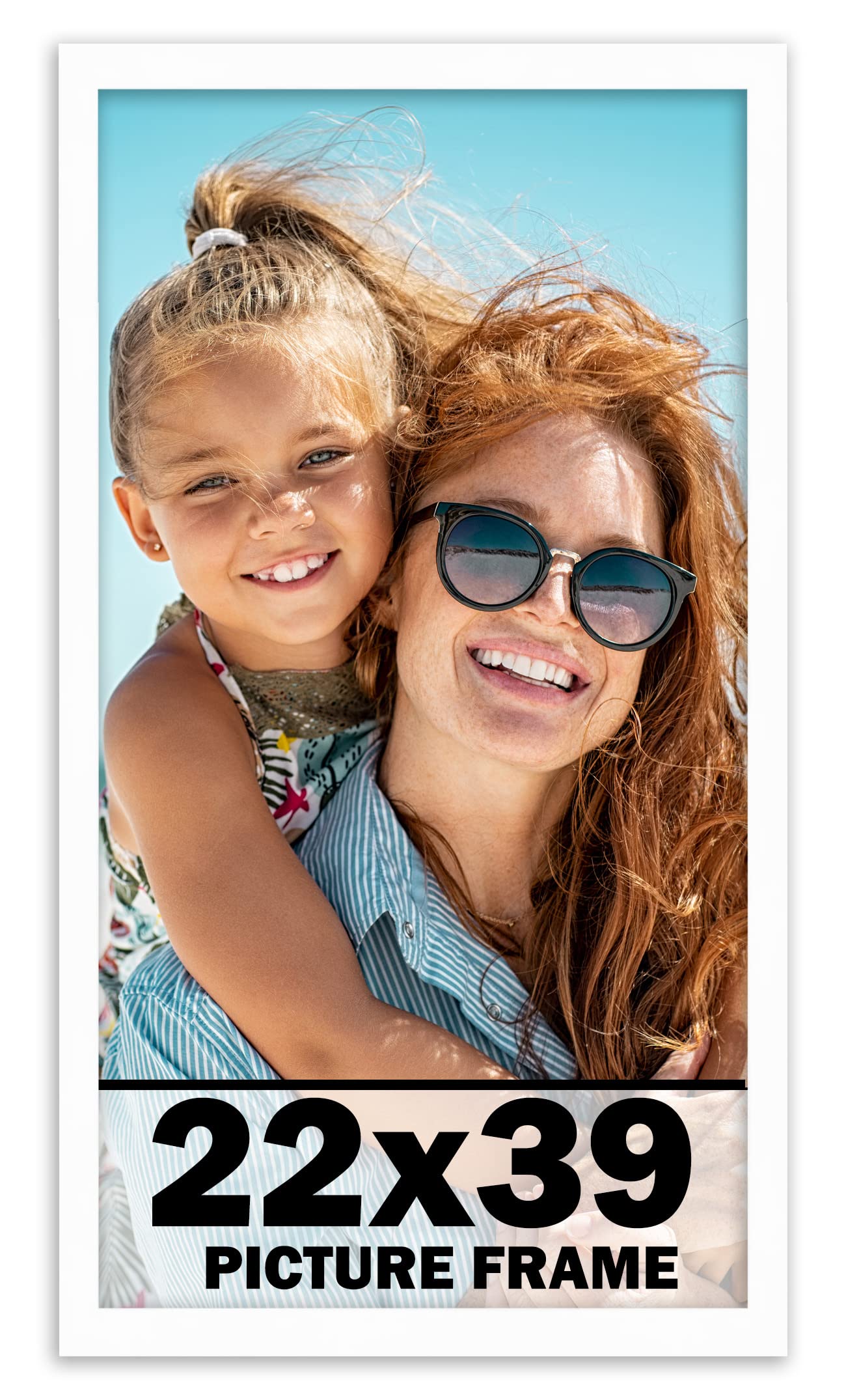 22x39 Inch White Solid Wood Picture Frame with UV Acrylic Shatter Guard & Acid-Free Backing - Perfect for Family Photos, Wall Decor, and Home Office Display