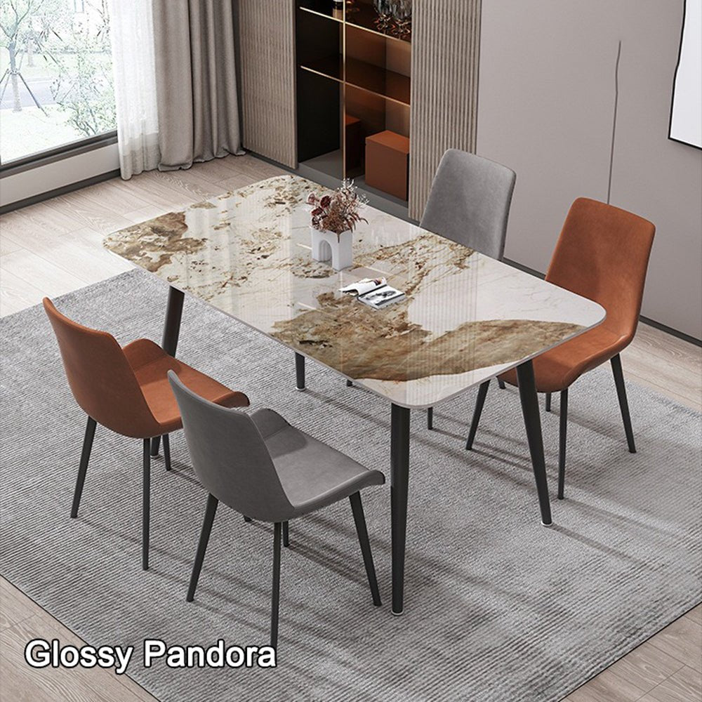 120x60cm Glossy Pandora Minimalist Slate Kitchen Dining Table - White Marble Top with Solid Metal Legs for Modern Home, Breakfast Nook, Small Space Dining & Office Workspace
