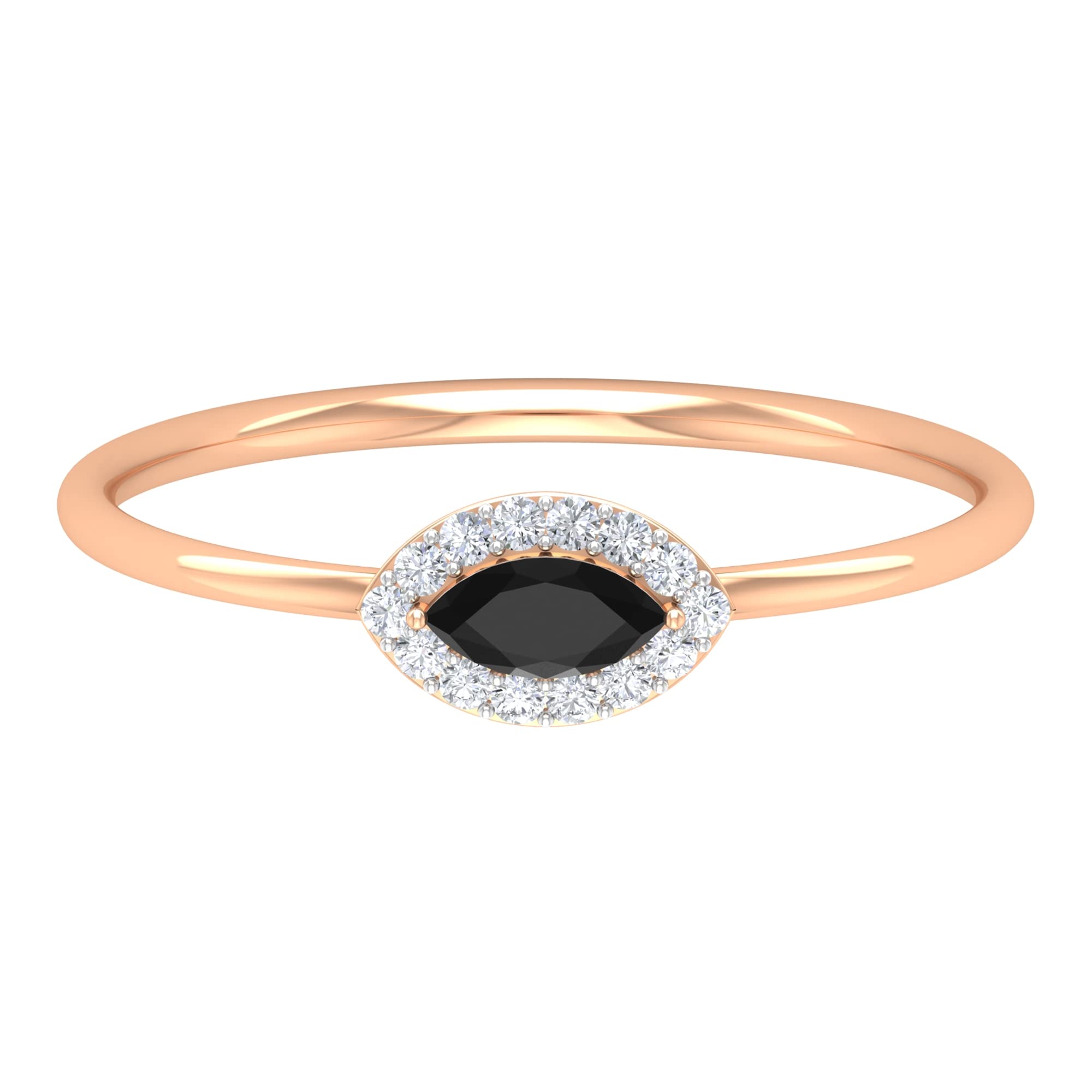1/4 CT Black Onyx and Diamond Ring for Women - 14K Solid Gold Minimalist Promise Ring - Elegant Black Onyx Jewelry for Engagement, Anniversary & Special Occasions