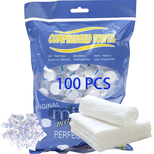 100PCS Compressed Towels for Camping & Sports - 8.6x9 Inch Disposable Cotton Face Towel Tablets | Portable Travel Towels for Hiking, Gym, Emergency Kits & Outdoor Activities