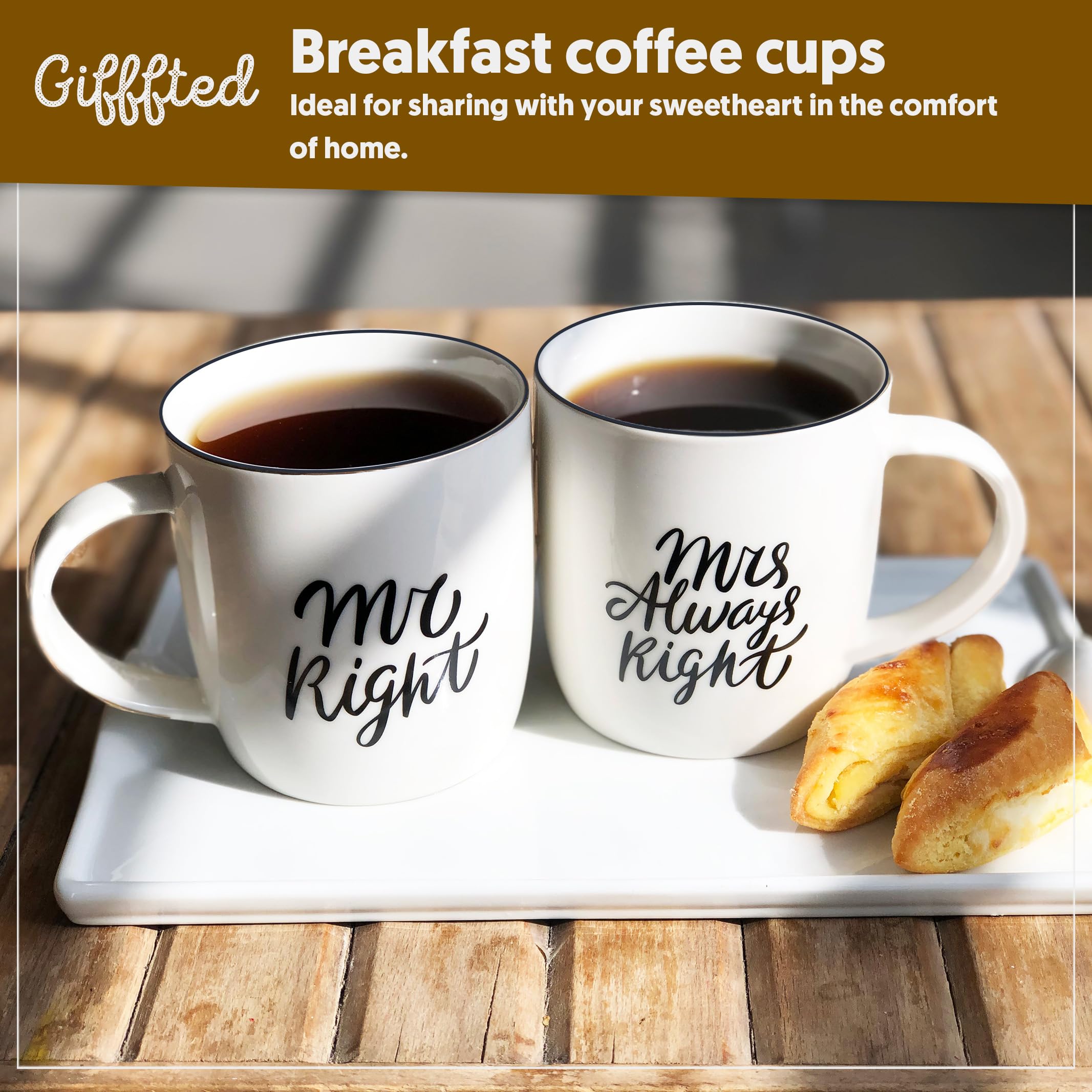 His and Hers Coffee Mugs Gift Set - Mr Right & Mrs Always Right Couple Mugs for Wedding, Anniversary, Engagement - Perfect for Newlyweds, Parents, Christmas Gifts - Romantic Gift for Couples, Husband & Wife - Ideal for Morning Coffee, Date Nights & Anniversary Celebrations