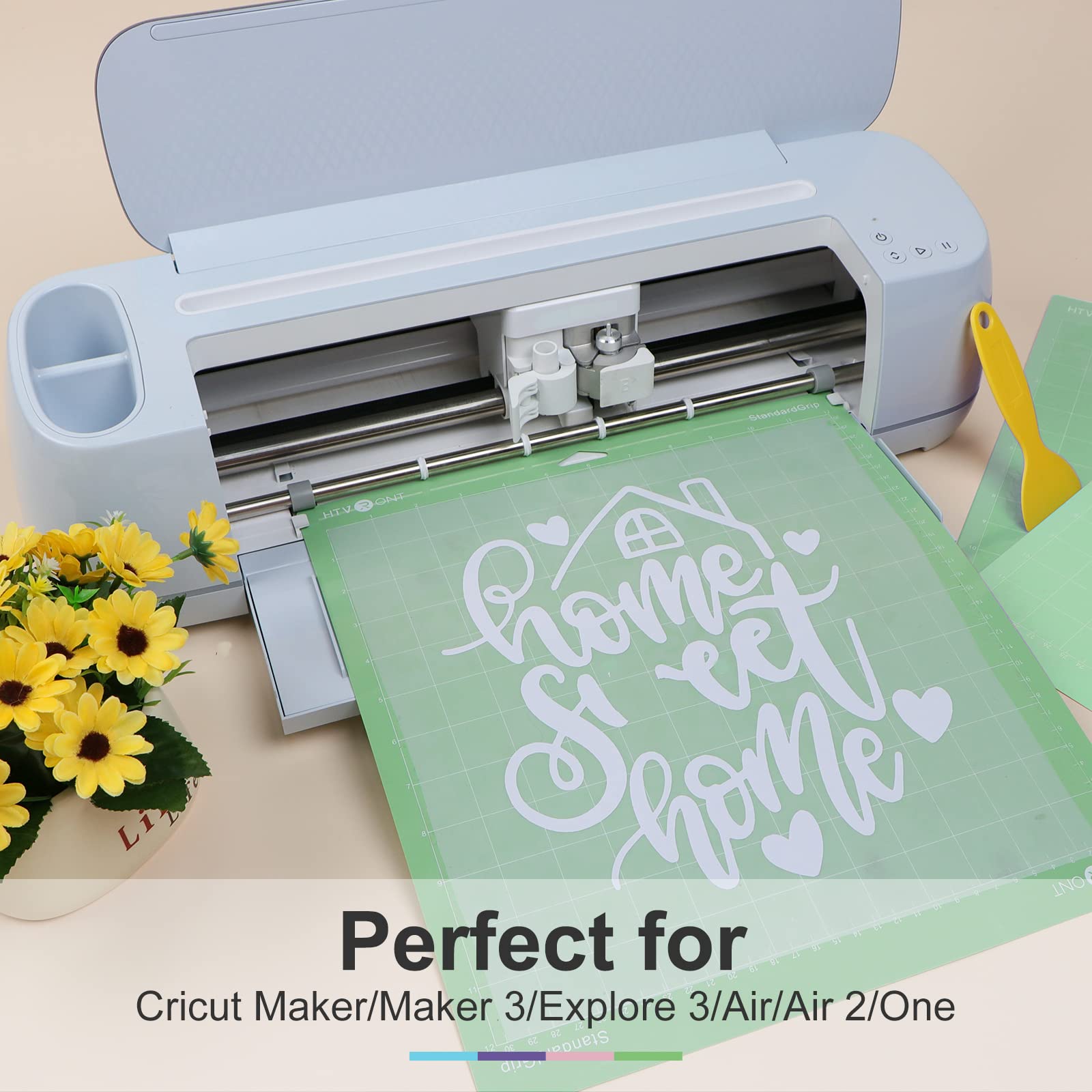 HTVRONT 5 Pack 12x12 Standard Grip Cutting Mats for Cricut Maker, Maker 3, Explore 3, Air, Air 2 & One - Green Sticky Adhesive Replacement Mats for DIY Crafts, Vinyl Cutting & Scrapbooking Projects