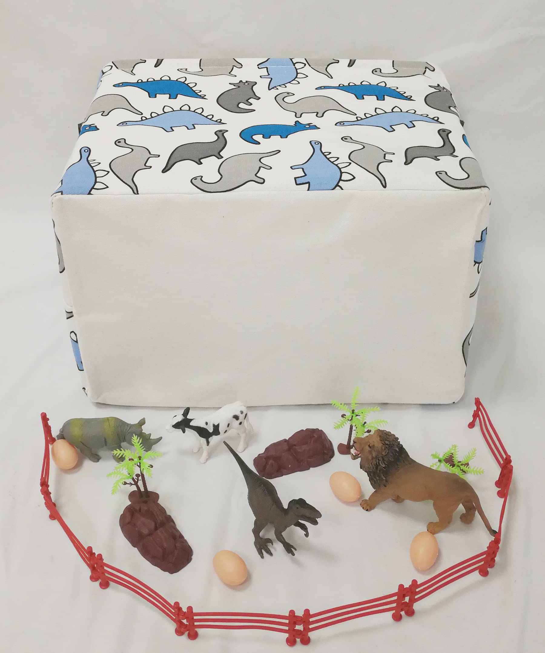 Waterproof Canvas Storage Bin with Handles - Rectangular Toy Box, Nursery Hamper & Organizer for Home & Office - Perfect for Clothes, Books & Toys (Blue Dinosaur Design) | Ideal for Kids' Rooms, Playrooms & Closet Organization