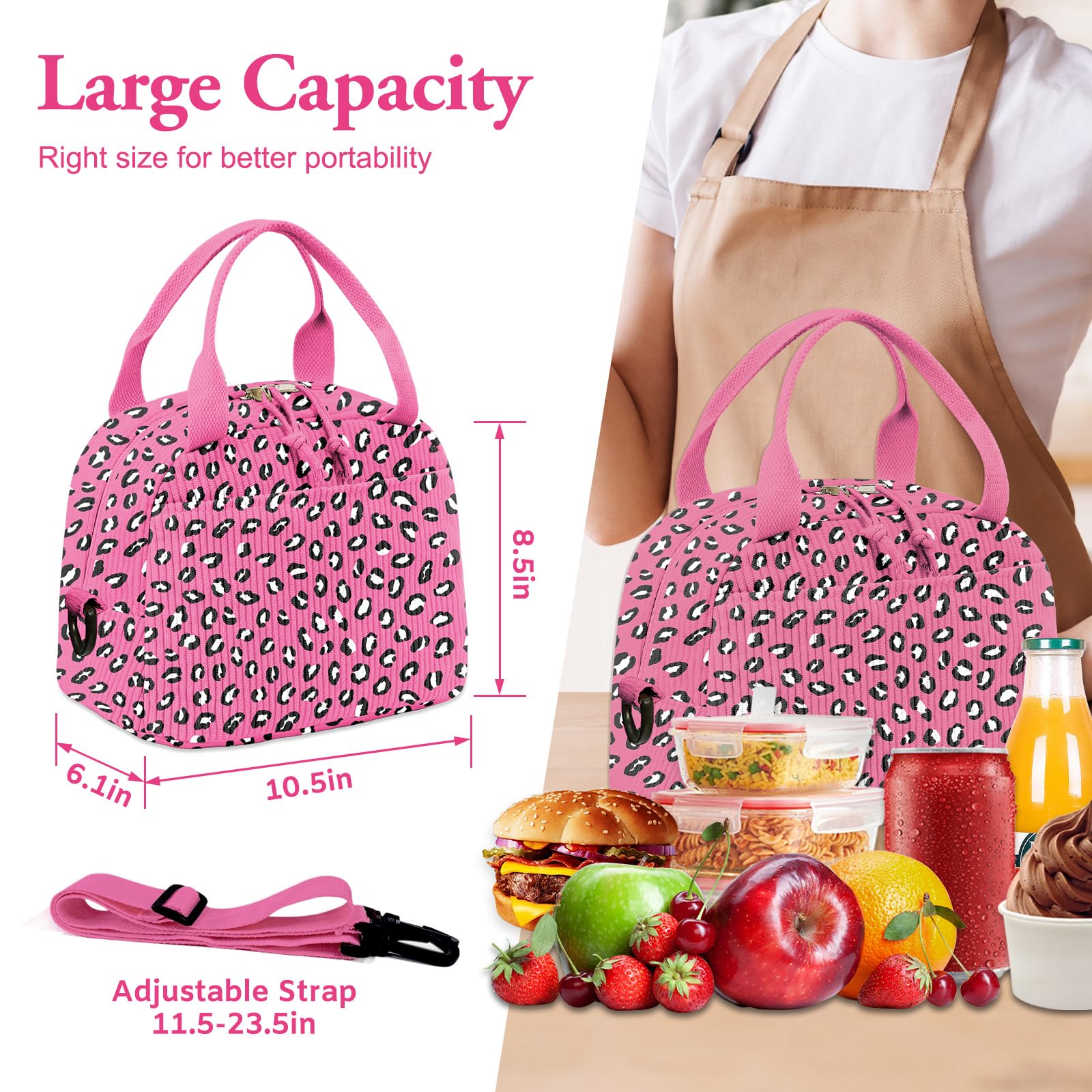 Stylish Insulated Lunch Bag for Women & Men - Large Corduroy Lunch Box with Adjustable Shoulder Strap, Leopard Print Tote | Perfect for Work, School, Picnics & Outdoor Activities | Reusable & Eco-Friendly Cooler Lunch Case