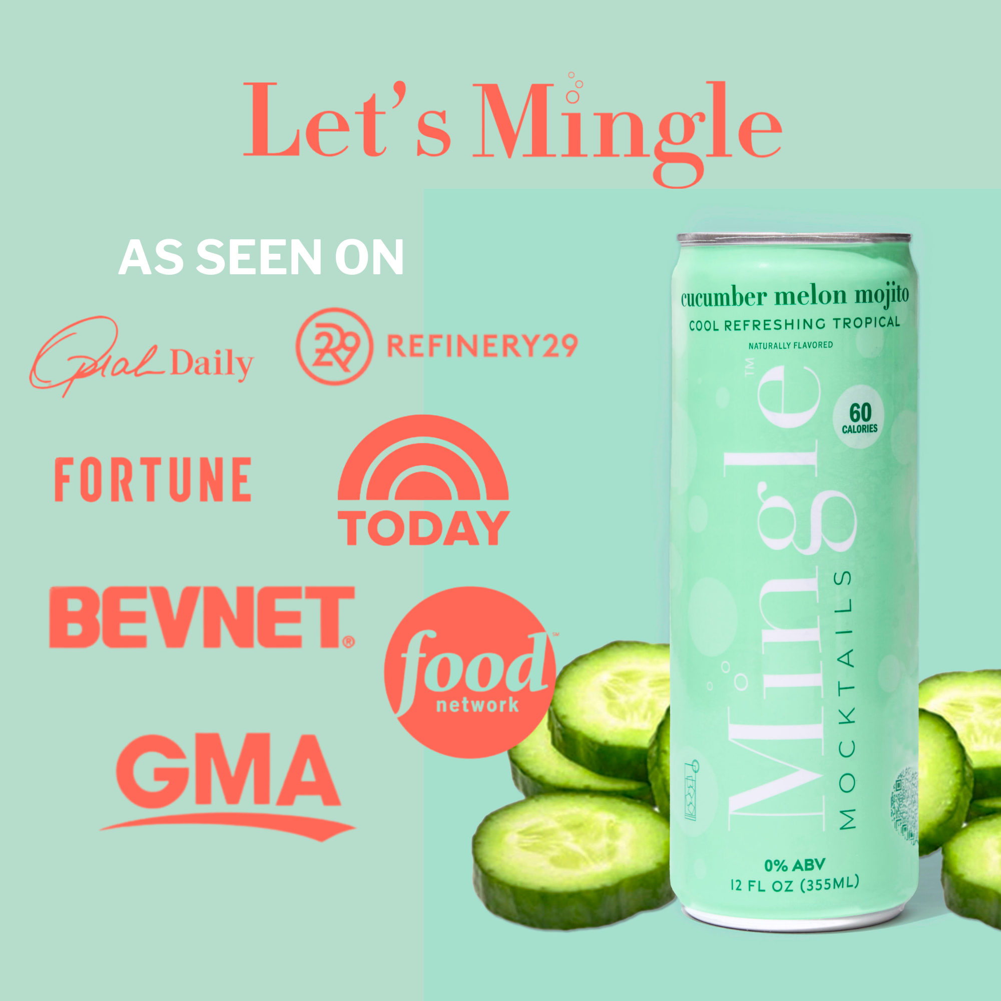 Mingle Mocktails Cucumber Melon Mojito Non-Alcoholic Drink Mix - 24 Pack (6x4 12oz Cartons) - Refreshing Summer Beverage for Parties, BBQs & Poolside Relaxation