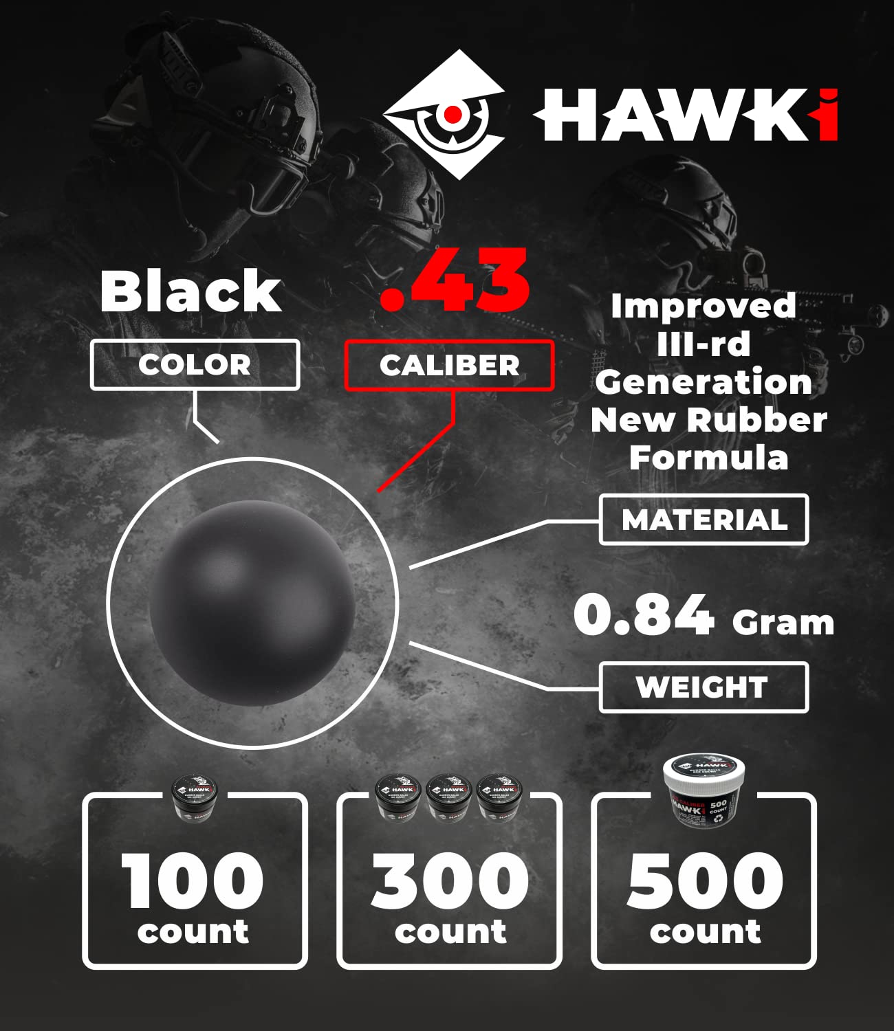 Hawki .50 & .43 Caliber Reusable Soft Rubber Training Balls - Less Lethal Ammo for Paintball Guns | Perfect for Target Practice, Force-on-Force Drills & Non-Lethal Training Exercises