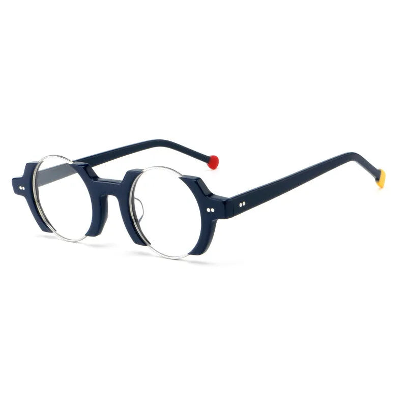 CCspace Unisex Semi-Rim Round Acetate Eyeglasses Frame 301778 - Lightweight & Durable for Reading, Work & Fashion
