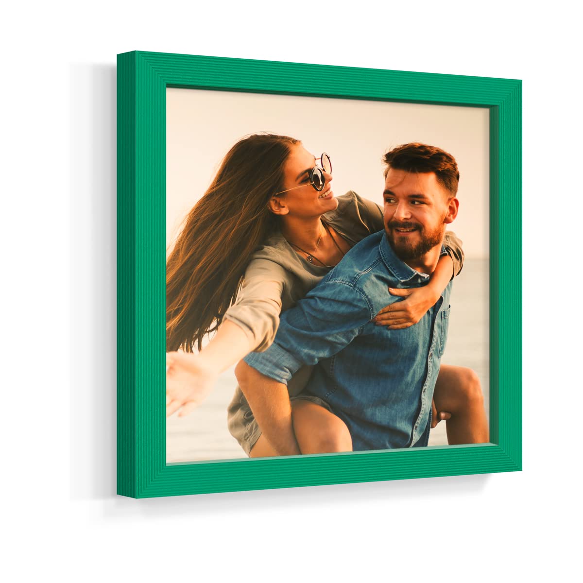 Set of 9 Custom 8x8 Photo Prints with Real Wood Picture Frames | Personalized Photo Collage Kit | Peel & Stick Wall Frames | Green Wooden Frames for Home Decor, Living Room & Bedroom Wall Art