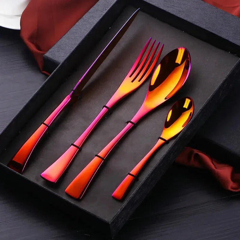 Premium Fire Rainbow Stainless Steel Serving Utensils Set - 5-Piece Kitchen Tools for Cooking, BBQ, Buffet & Party Serving - Durable & Stylish Serving Spoons, Tongs & Ladle for Home & Restaurant Use