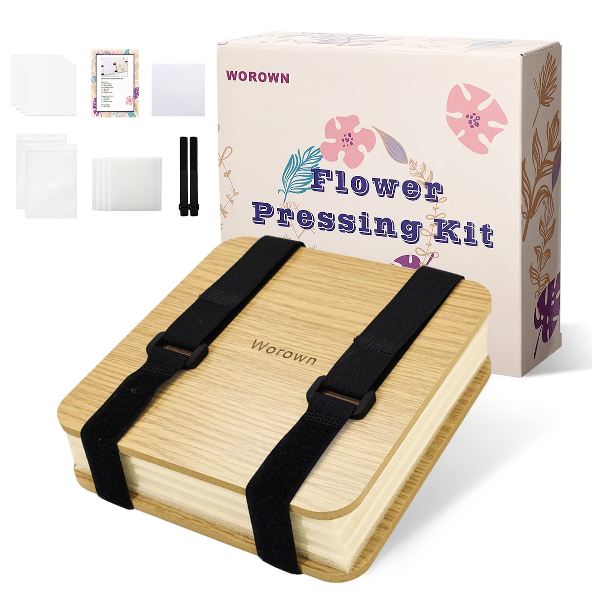 Worown Mini Flower Press Kit - 6 x 6 Inch 4 Layers Nature Press for Leaves, Plants & Flowers with Instructions | DIY Botanical Art, Scrapbooking & Nature Crafts