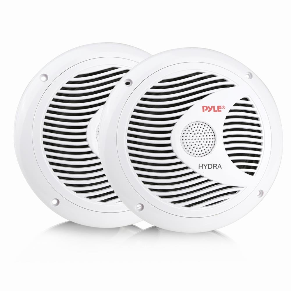 6.5 Inch Dual Marine Speakers - 2 Way Waterproof Weather Resistant Outdoor Stereo Sound System with 150W Power, Polypropylene Cone & Cloth Surround - 1 Pair - PLMR60W (White) - Perfect for Boats, Pools, and Patios
