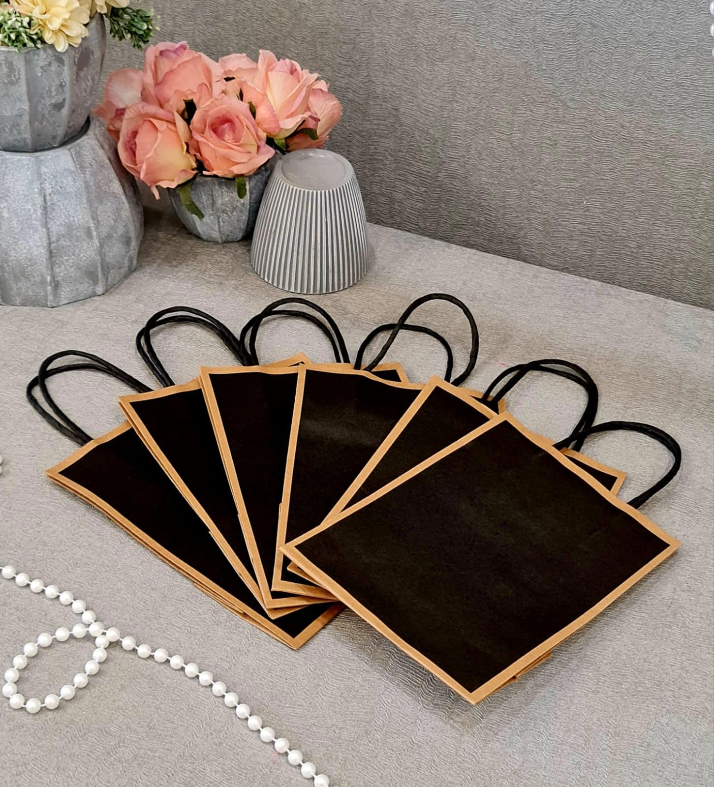 Eco-Friendly SATYAM KRAFT 6-Pack Black Paper Gift Bags with Handles (21x15cm) - Perfect for Weddings, Birthday Parties, Christmas Gifts & Corporate Events