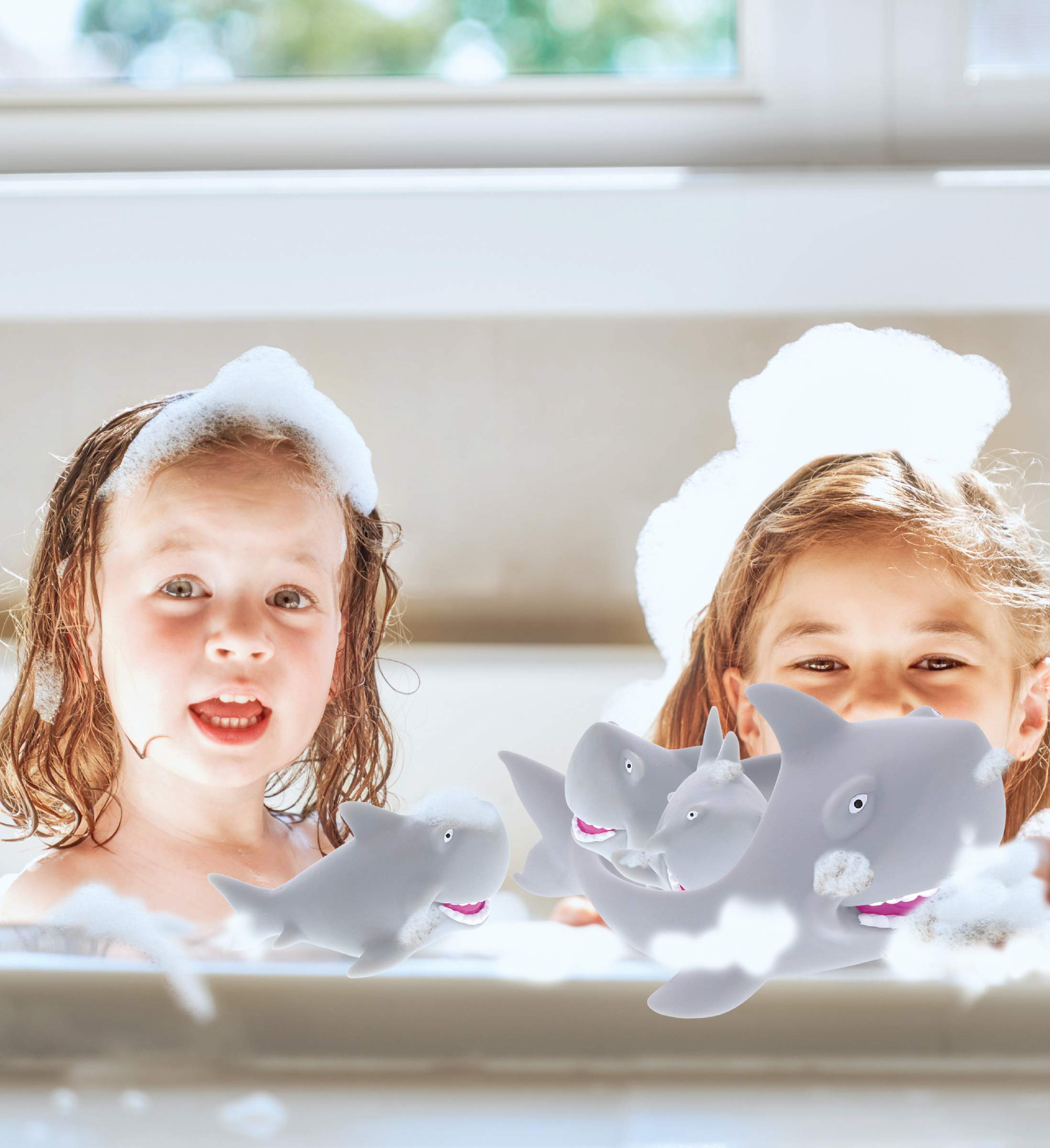 Dollibu Family Animal Bath Squirters 4-Piece Set - Fun Floating Rubber Squirt Toys for Toddlers & Kids - Perfect for Bathtime, Pool Play & Water Fun - Gray Bath Toys for Boys & Girls