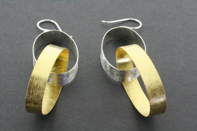 Double Oval Ribbon Earrings - Gold Plated Hoop Earrings for Women, Elegant Dangle Drop Jewelry for Party, Wedding & Everyday Wear