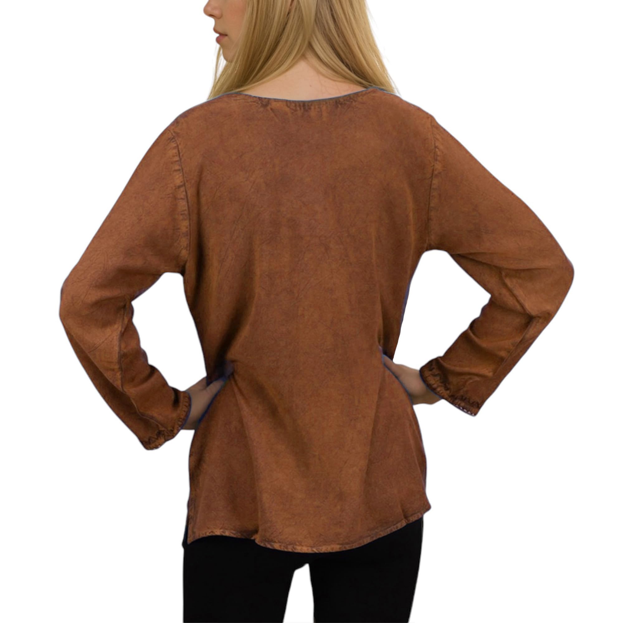 Agan Traders 2025 Spring Long Sleeve Embroidered Blouse - Medieval Bohemian Vintage Tunic Top for Women | Perfect for Renaissance Fairs, Boho Festivals & Casual Wear