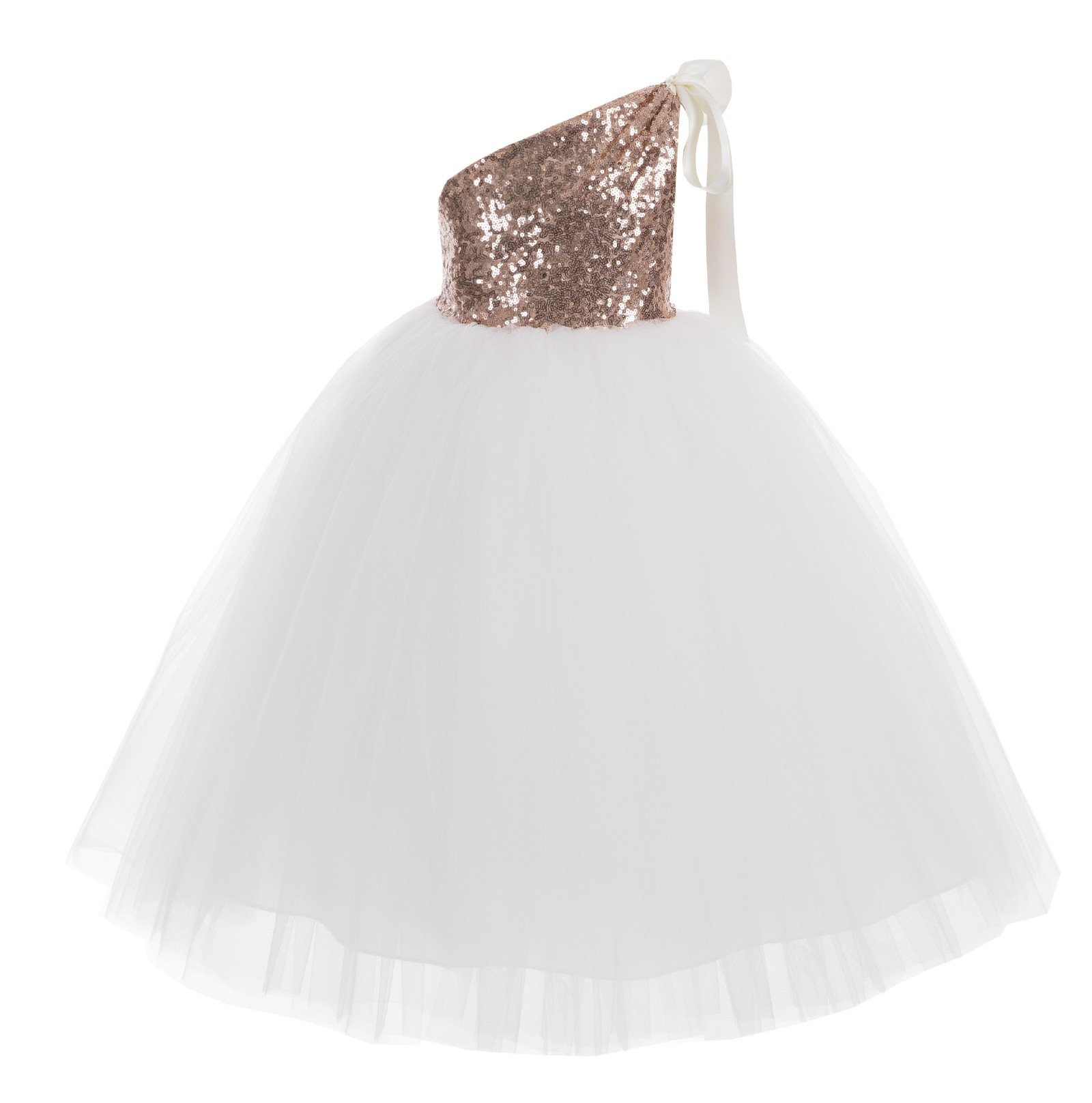 Elegant One-Shoulder Sequin Tutu Flower Girl Dress for Weddings & Special Events - Perfect for Junior Bridesmaids, Pageants & Formal Occasions