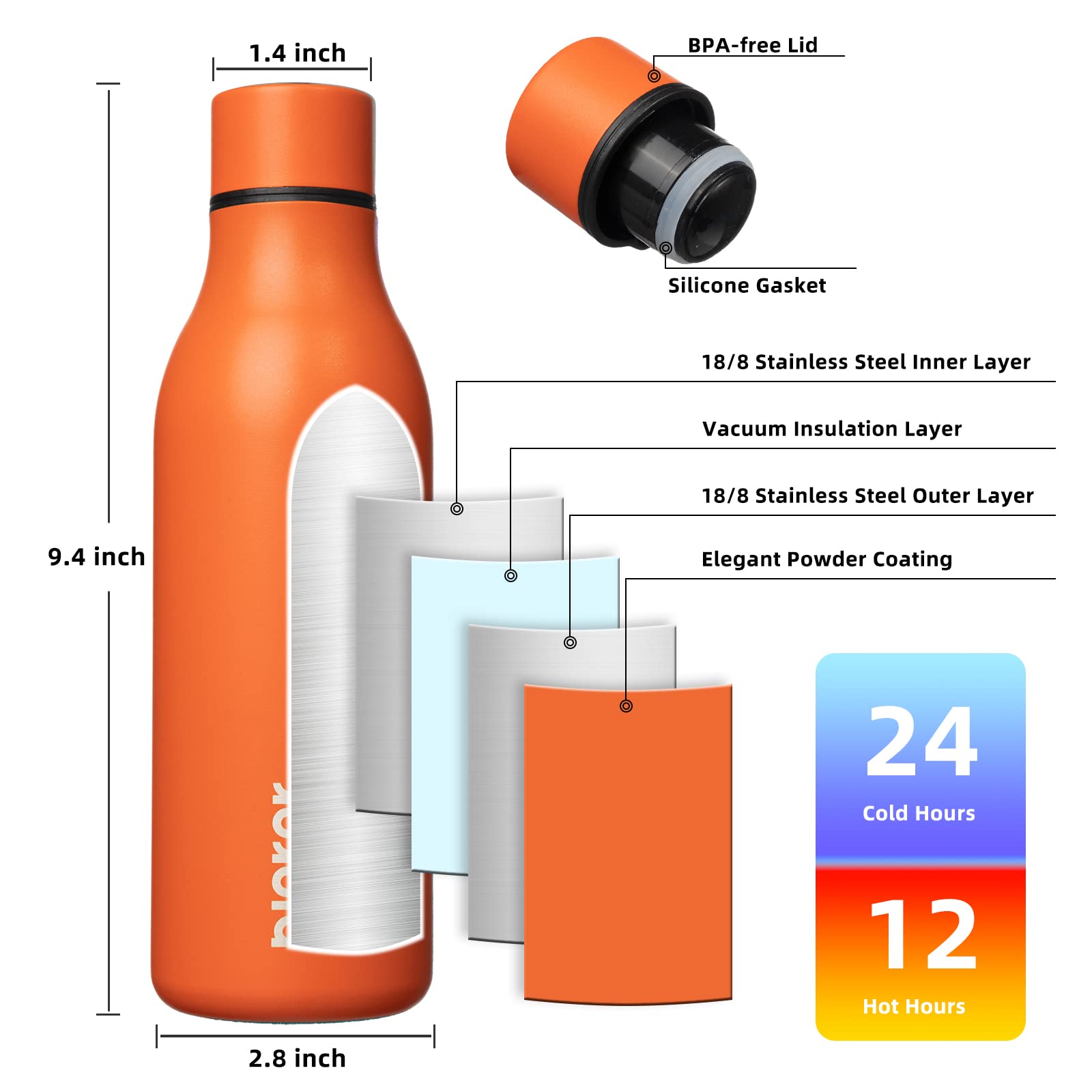 18oz Insulated Stainless Steel Water Bottle - BPA Free, Leak Proof for Sports & Travel
