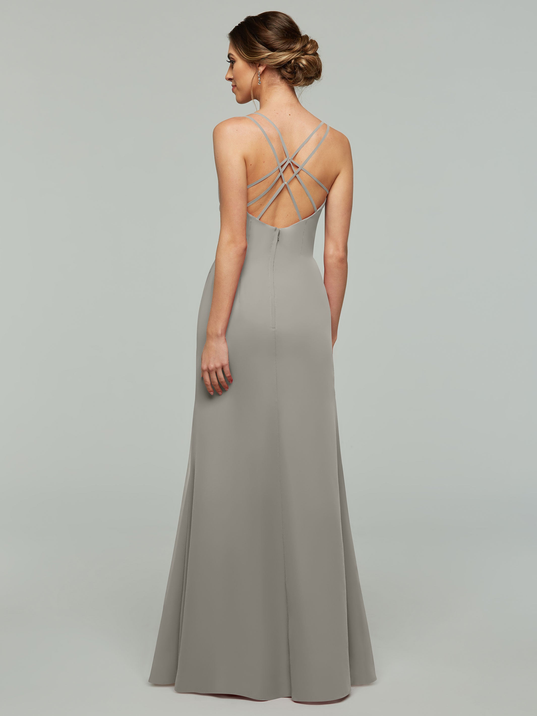 Elegant 80130 Chiffon Sheath Bridesmaid Dress - V Neck & High Slit Design for Weddings, Formal Events & Special Occasions