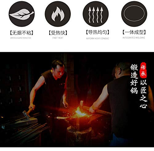 100% Hand Hammered Iron Wok Pan - 34CM Non-Stick Stir Fry Pan with Black Seasoned Wooden Handle - No Coating, Less Oil Cooking - Perfect for MasterChef & Home Chefs - Ideal for Stir-Frying, Sautéing & Asian Cuisine