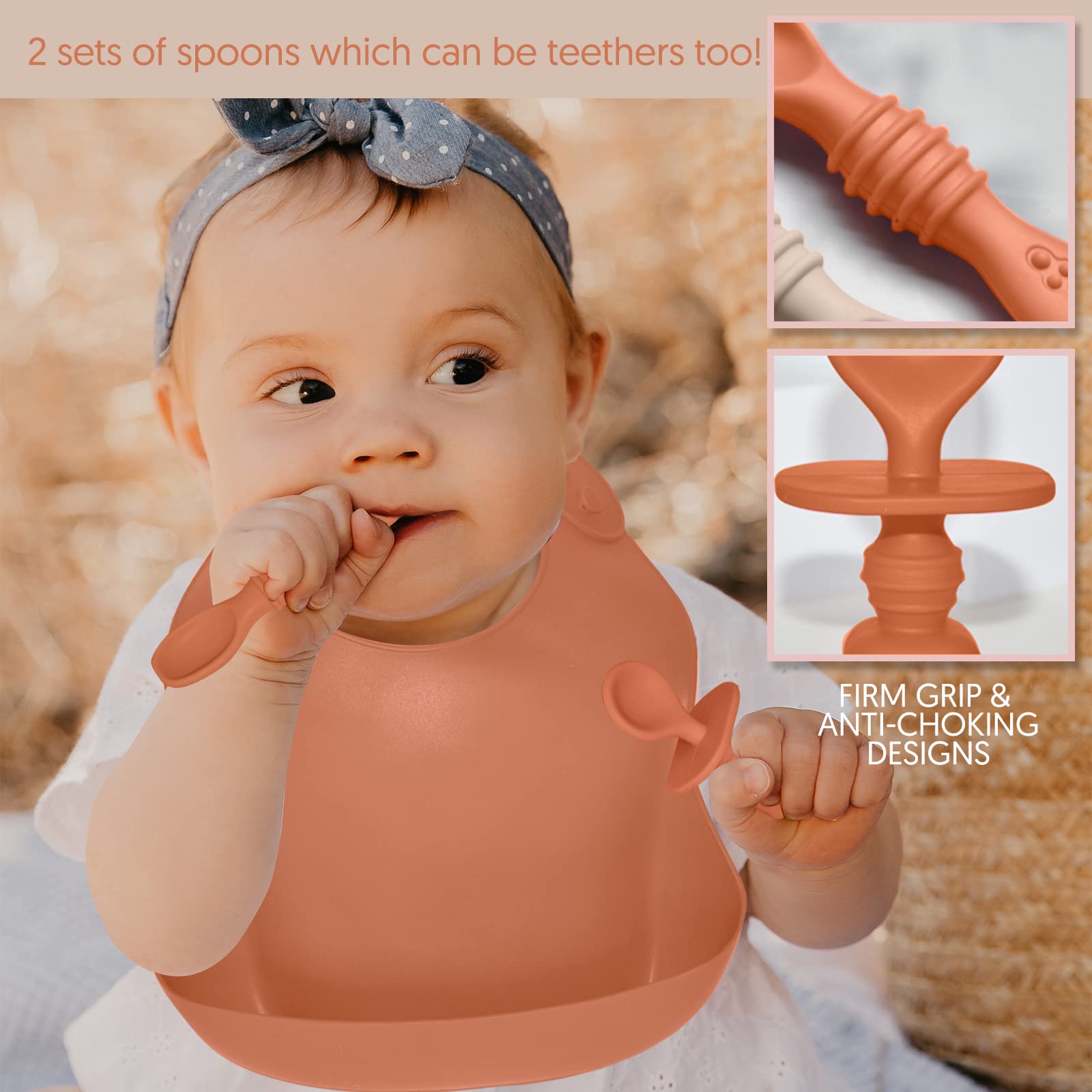 **Baby Silicone Feeding Set - 8-Piece Infant Utensils for Baby-Led Weaning, Includes Silicone Bibs & Spill-Proof Cups for Boys & Girls - Soft, BPA-Free & Waterproof for Mess-Free Mealtime - Perfect for High Chairs, Travel & Daycare**