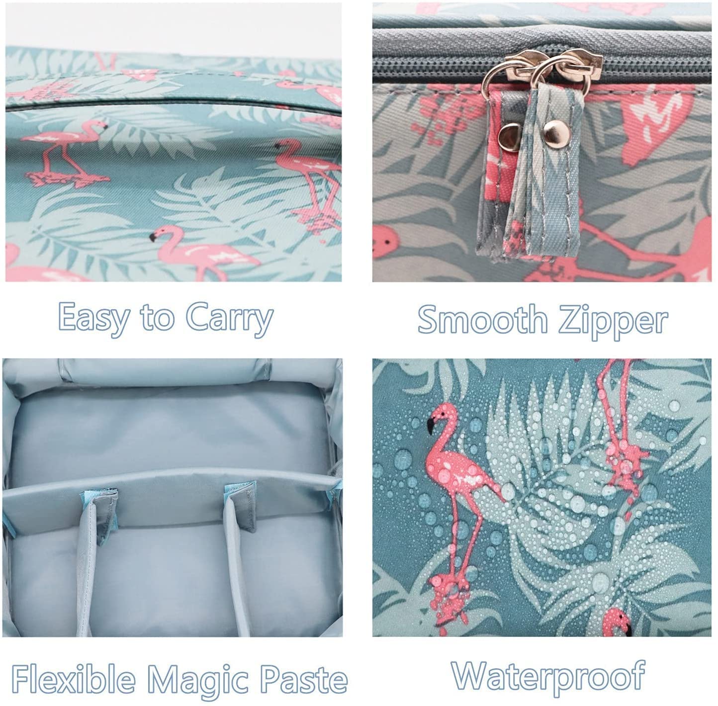 KARTUNBOX Compact Makeup Organizer - Portable Cosmetic Storage Bag with Washable Fabric & Dividers - Travel Toiletries Case for Women & Girls (Blue) - Perfect for Travel, Gym, School & Daily Use