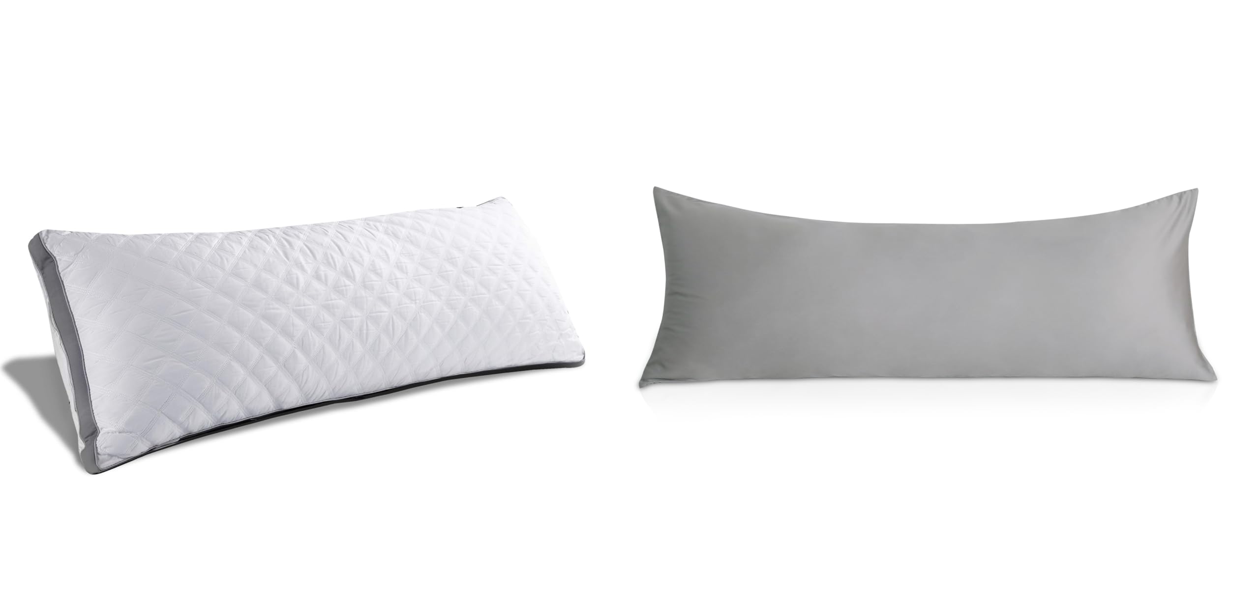 Premium Adjustable Loft Quilted Body Pillow with 100% Cotton Pillowcase - All Seasons Comfort in Light Grey | Perfect for Pregnancy Support, Back Pain Relief & Lounging