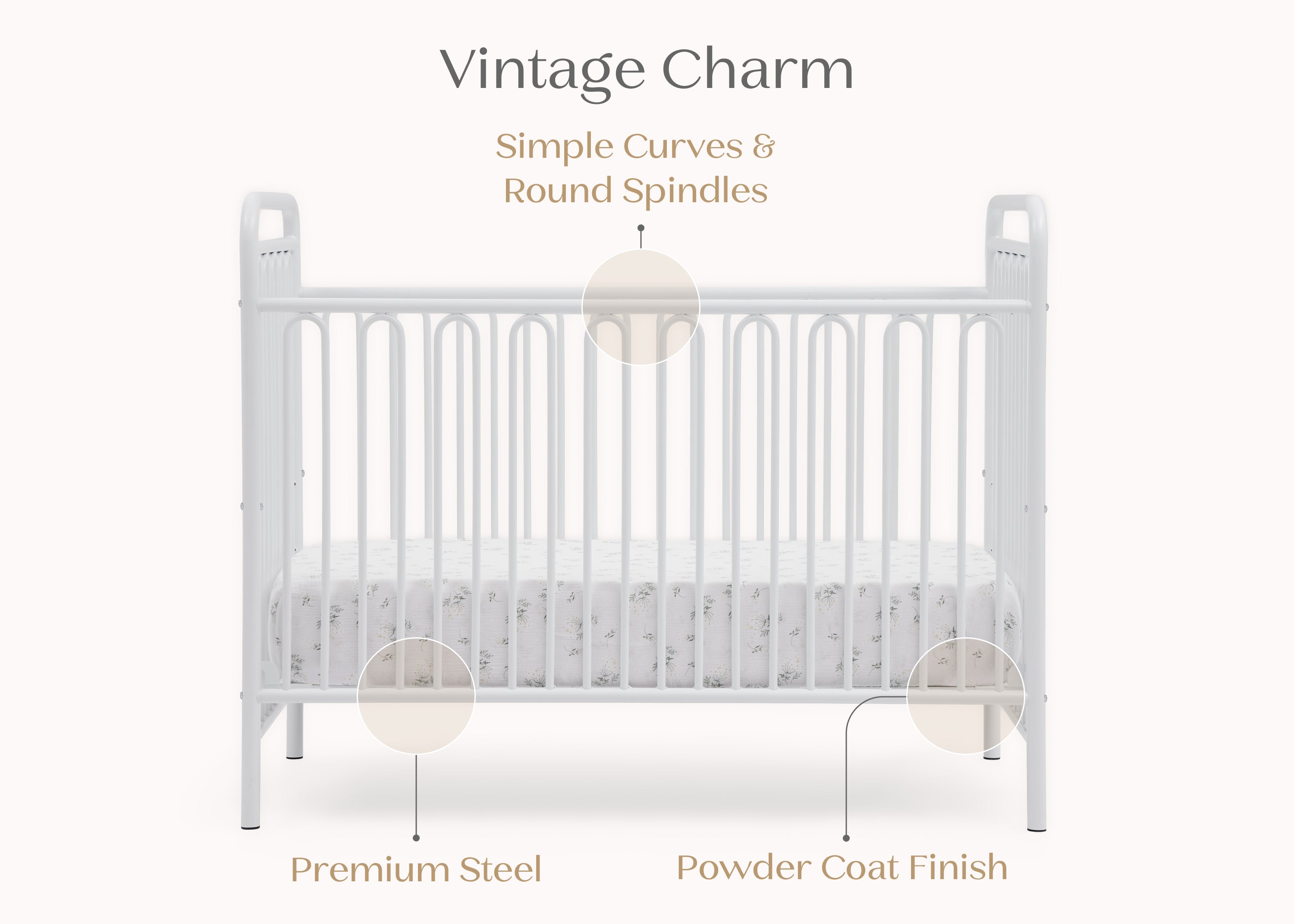 Darcy 4-in-1 Convertible Metal Baby Crib - Toddler Bed, Daybed & Full-Size Bed Conversion - Modern Nursery Furniture for Newborns to Teens (White) | Perfect for Small Spaces & Growing Families