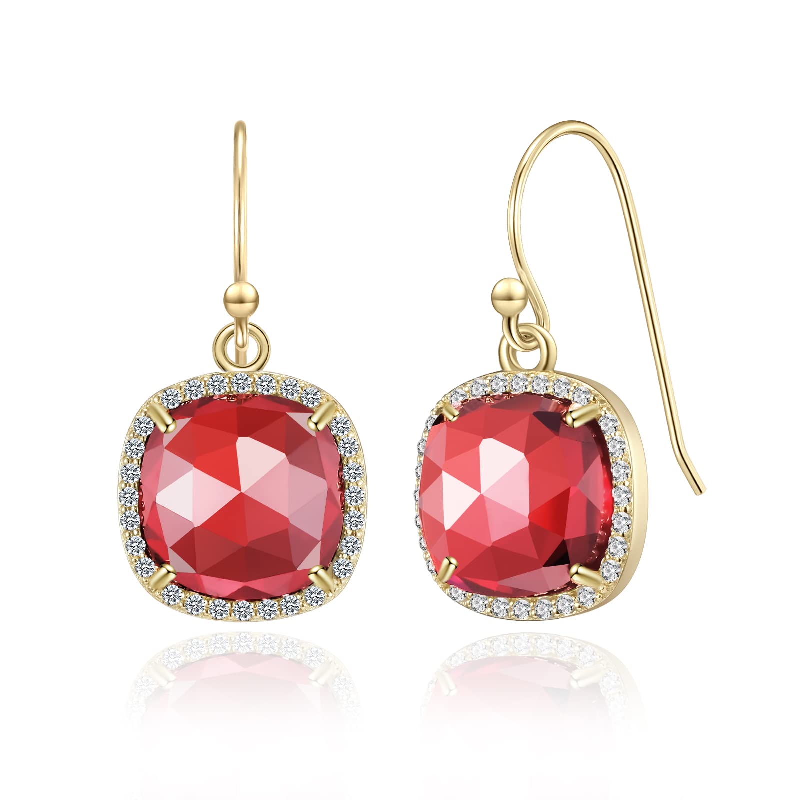 14k Gold/Rhodium Plated Natural Gemstone Dangle Earrings for Women - 10mm Genuine Gemstone Pendant Earrings | Valentine's Day, Mother's Day & Birthday Jewelry Gifts | Perfect for Weddings, Parties & Special Occasions