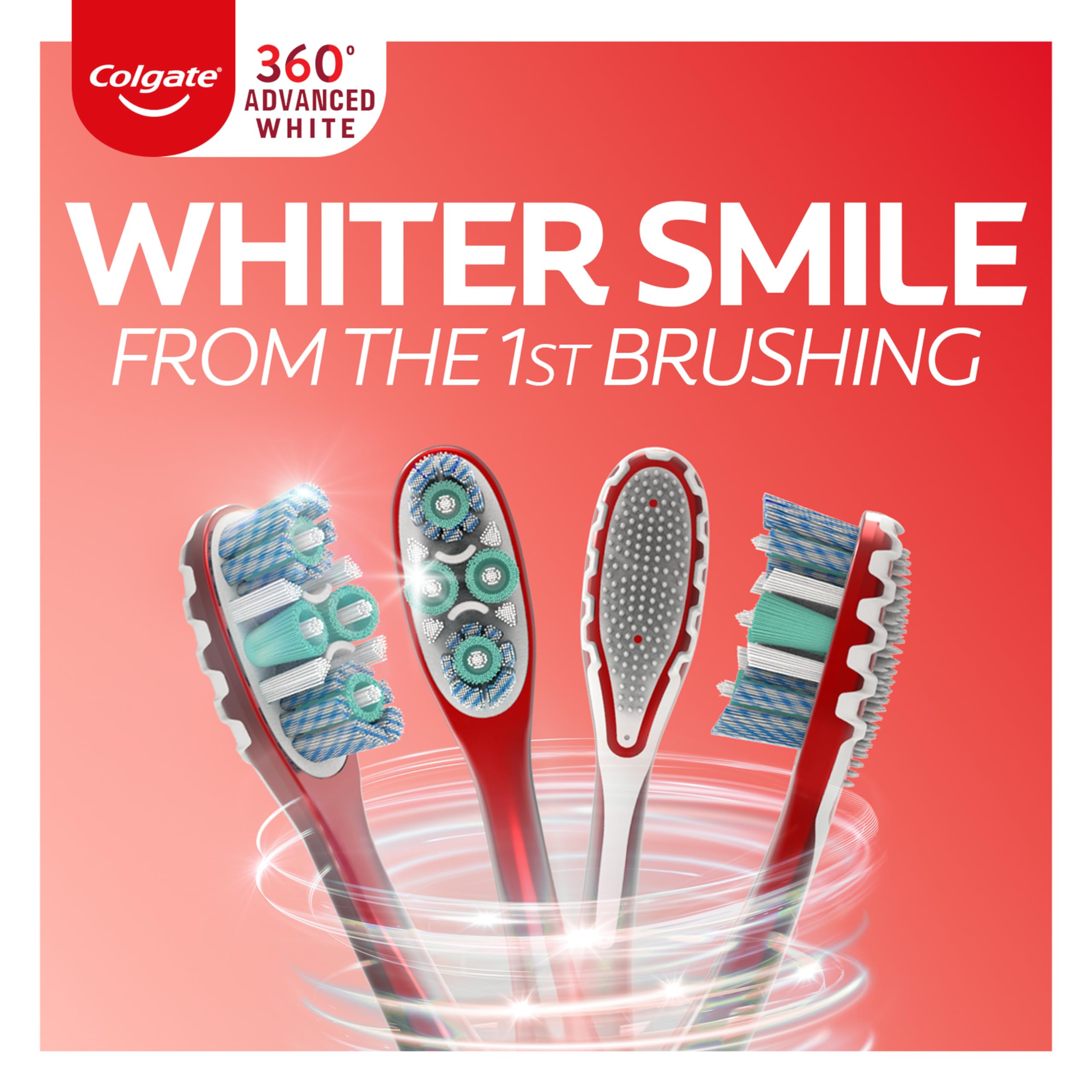 Colgate 360 Advanced Optic White Whitening Toothbrush with Tongue Cleaner - Soft Bristles, 4 Pack - for Sensitive Teeth & Fresh Breath - Perfect for Home, Travel & Daily Oral Care