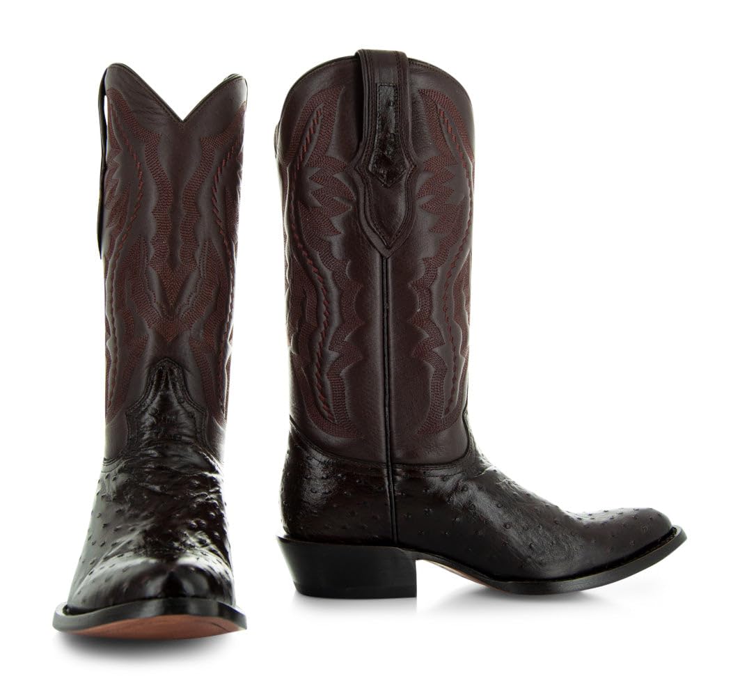 Soto Boots Men's Ostrich Print Cowboy Boots - Genuine Leather Western Boots for Men H7002 | Stylish Rodeo & Country Fashion Footwear for Casual Wear, Night Out and Western Events