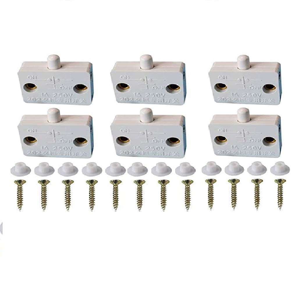Lucktao 6Pcs Black Normally Closed LED Door Switch for Closet Light, Cabinet Electrical Lamp Switch - Perfect for Closet, Pantry, Cabinet Door LED Lighting (White) | Ideal for Home Storage, Wardrobe, Kitchen Cabinets