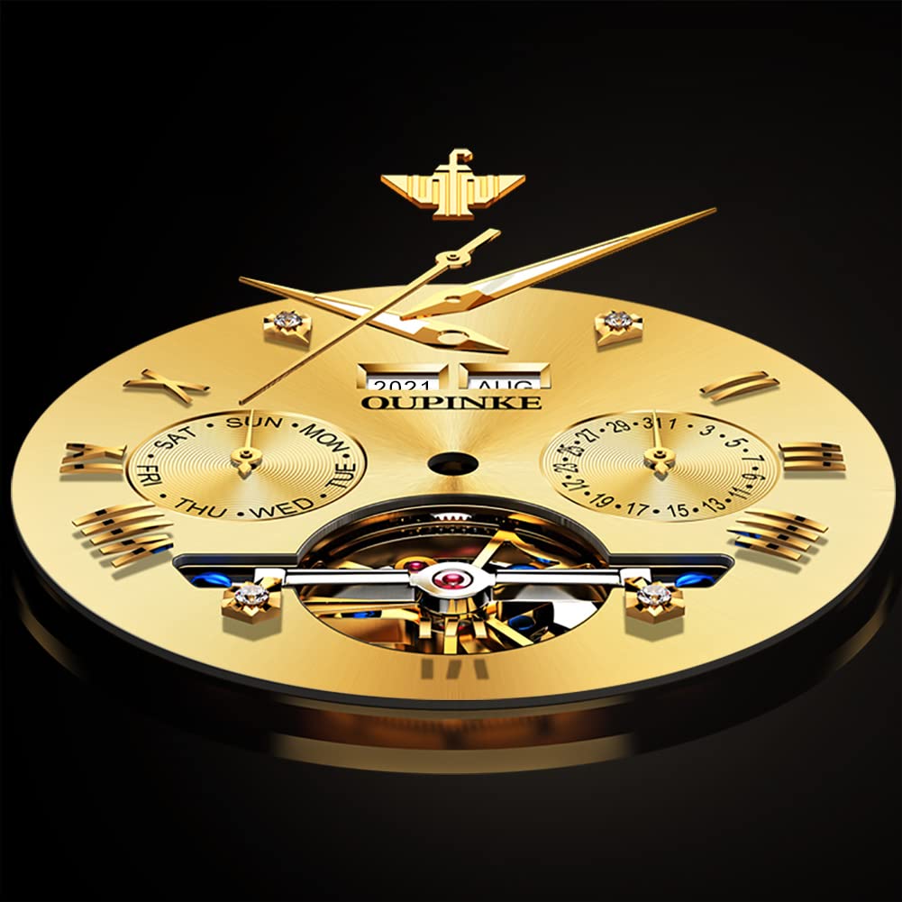 OUPINKE Automatic Skeleton Self-Winding Dress Watch for Men - Waterproof Business Wristwatch with Luminous Tungsten Steel Case - Perfect for Formal Events, Office Wear & Special Occasions