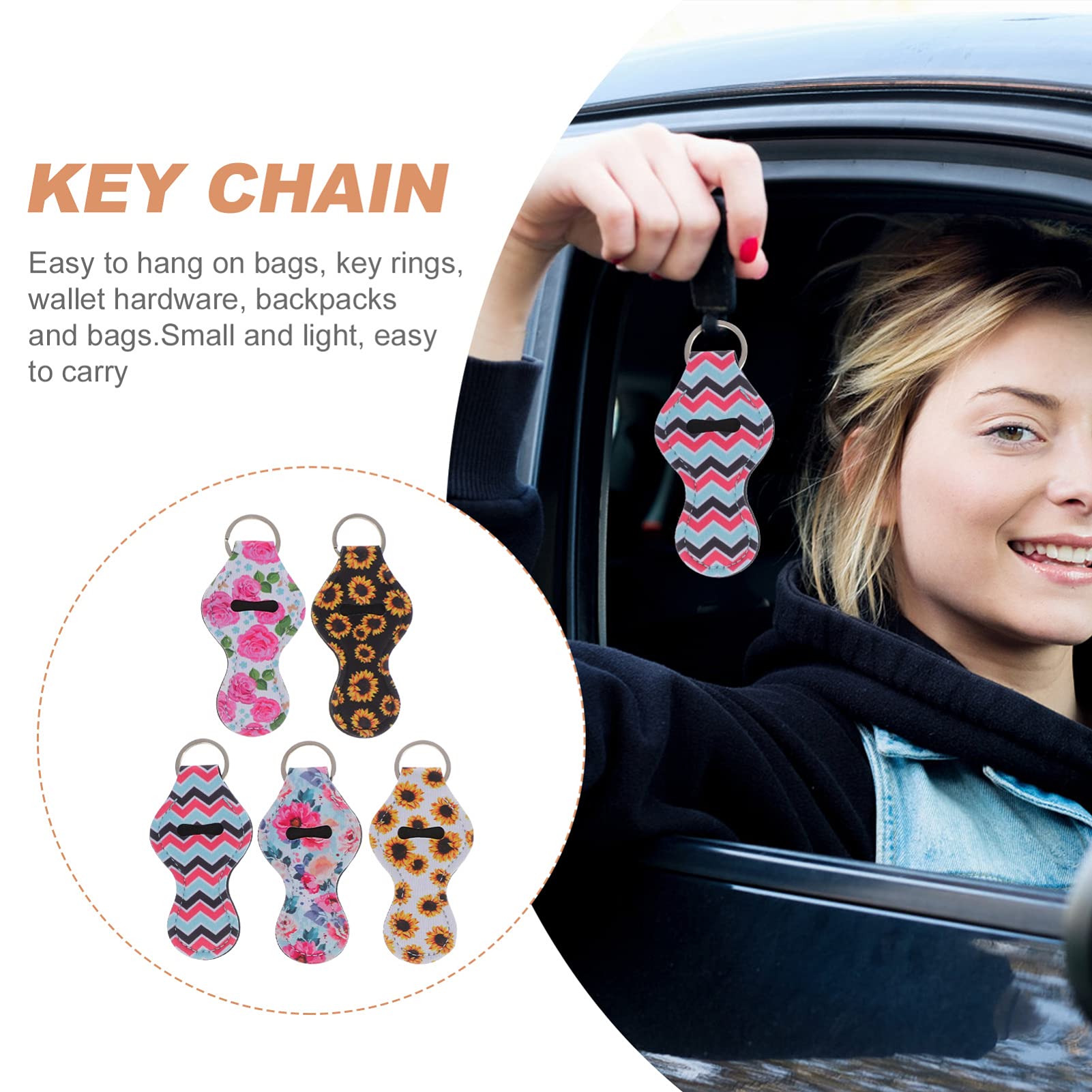 5-Piece Minkissy Car Mount Lipstick Holder Keychain Set - Neoprene Chapstick & Lip Balm Holder with Keyring - Perfect for Car Keys, Purses & Travel Accessories