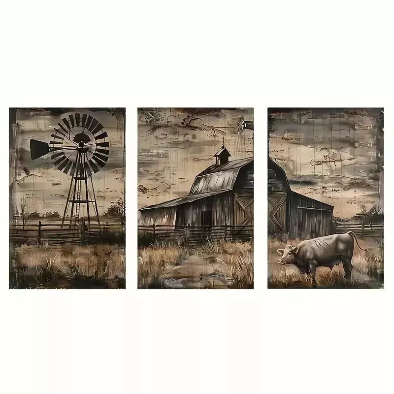 3-Piece Rustic Farmhouse Canvas Wall Art Set - 50x70cm Framed Canvas Prints - High Quality 100% Australian Made - Ready to Hang - Perfect for Living Room, Bedroom & Office Decor