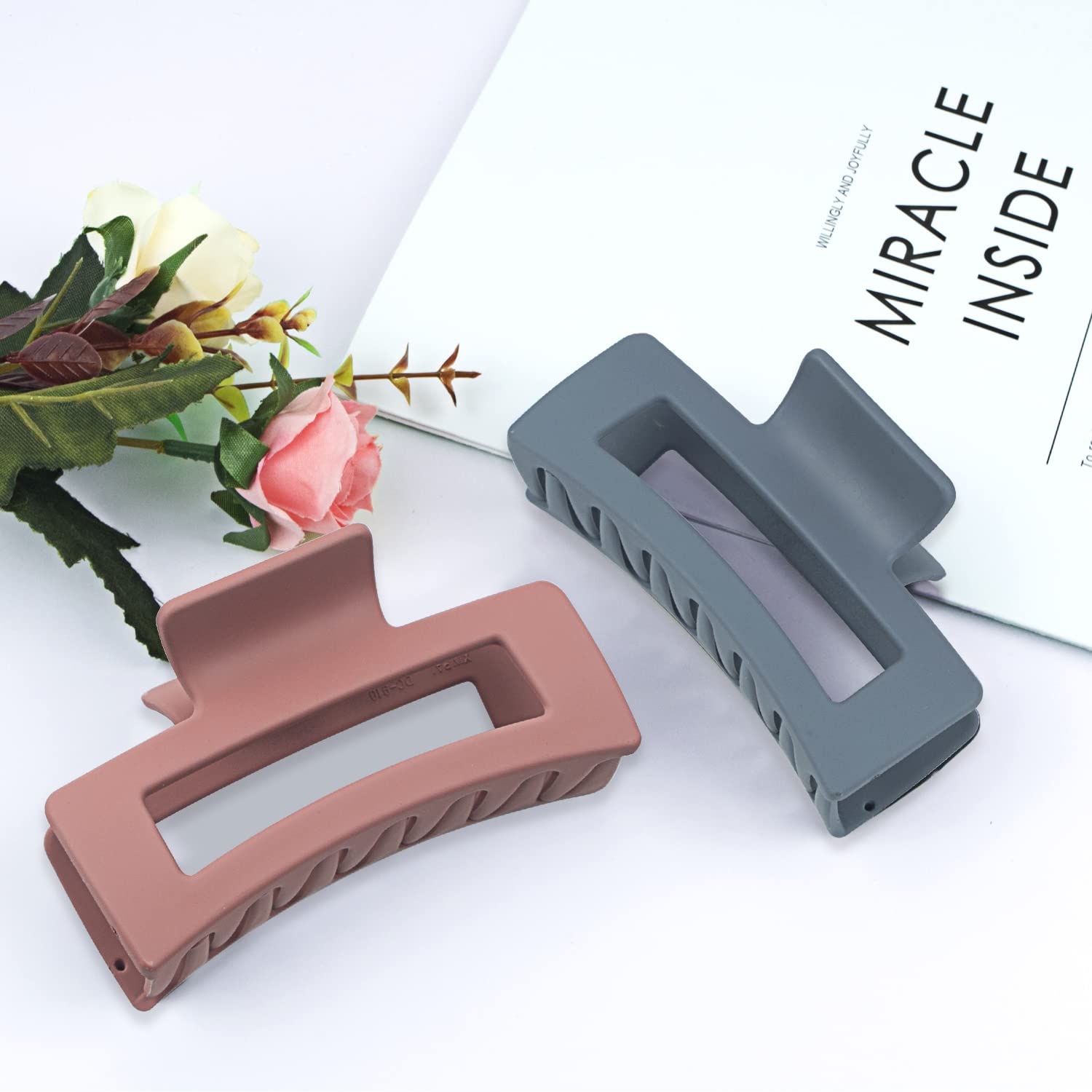Matte Rectangle Hair Clips for Women - Non-Slip Jaw Clips for Thick/Thin Hair - Perfect for Work & Gym