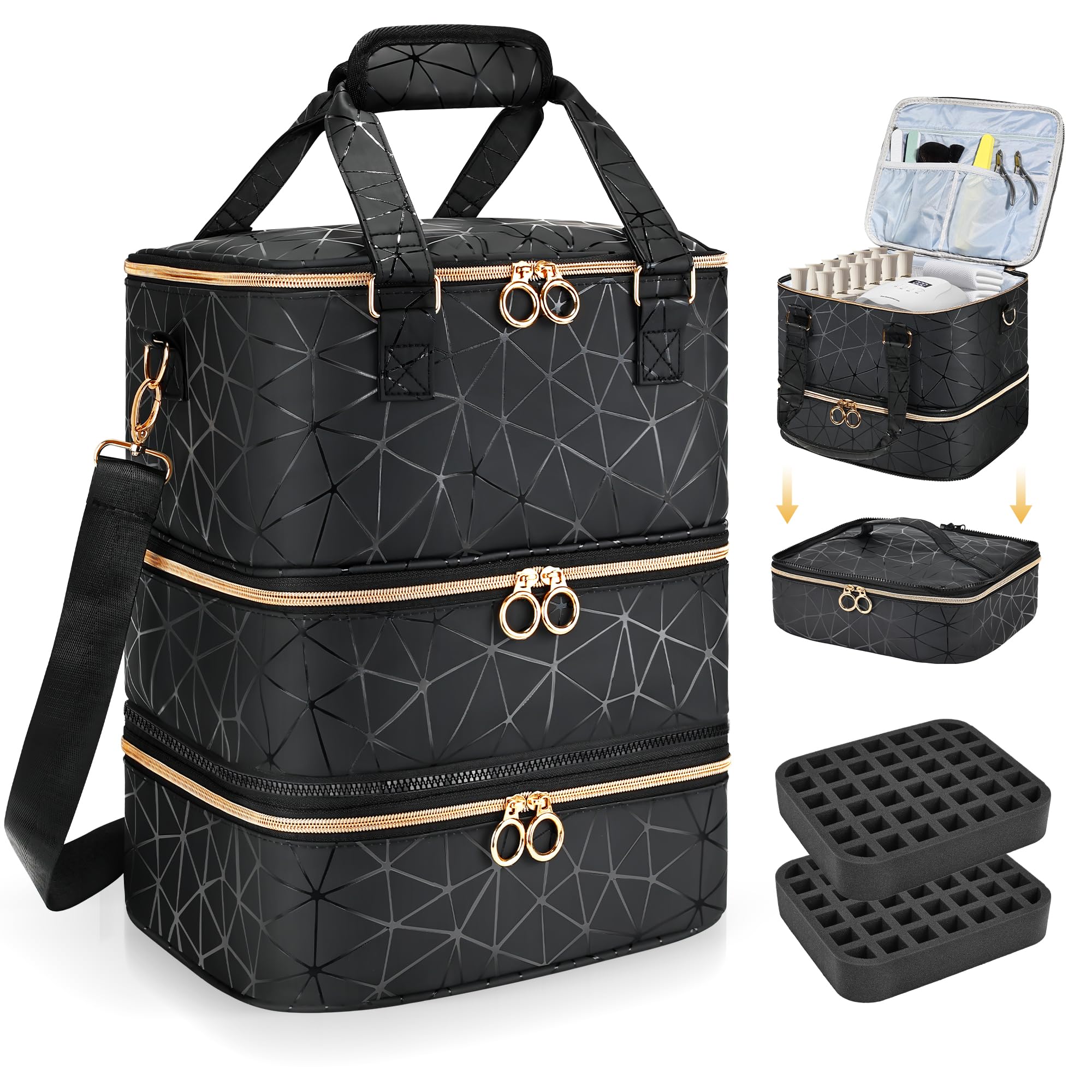 Large Nail Polish Organizer Bag - Holds 84 Bottles & Nail Lamp, PU Leather Travel Case for Nail Art Tools | Portable Storage for Salon Professionals & DIY Manicures at Home