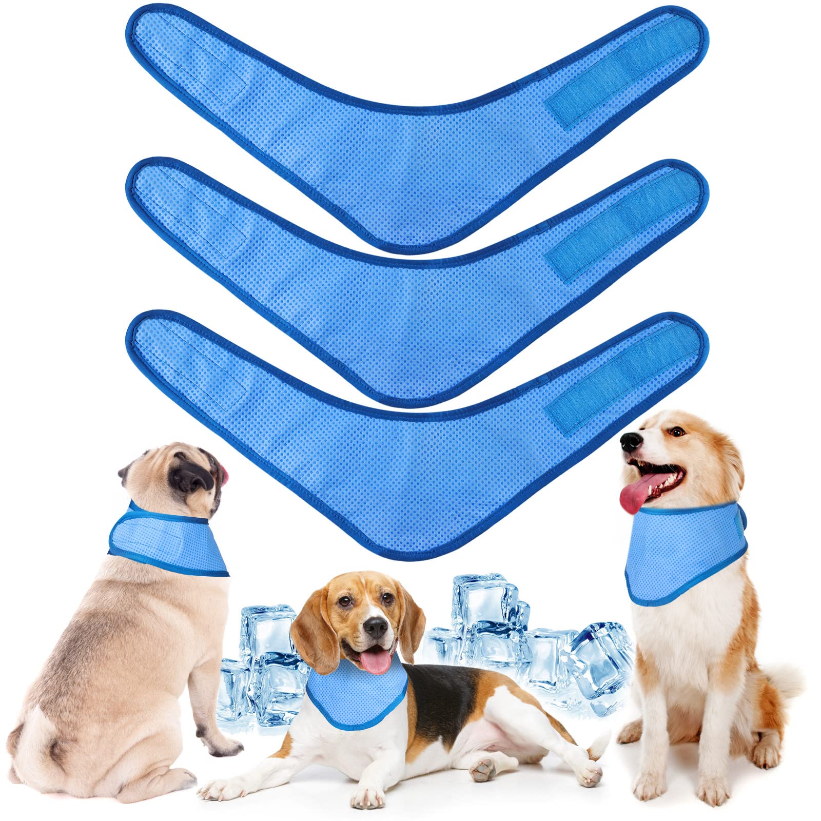 3 Pack Dog Cooling Bandana - Breathable Ice Pet Bandana for Hot Weather, Heat Dissipation Dog Neck Cooler for Summer, Calming Triangle Scarf for Dogs & Cats (Blue) - Perfect for Outdoor Walks, Beach Trips and Summer Adventures