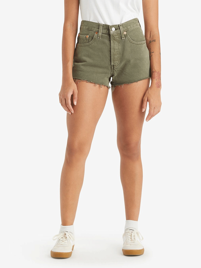 Levi's Women's 501 Original Shorts in Dusty Lichen Olive Green | High Waist Denim Shorts for Casual Wear & Summer Outfits