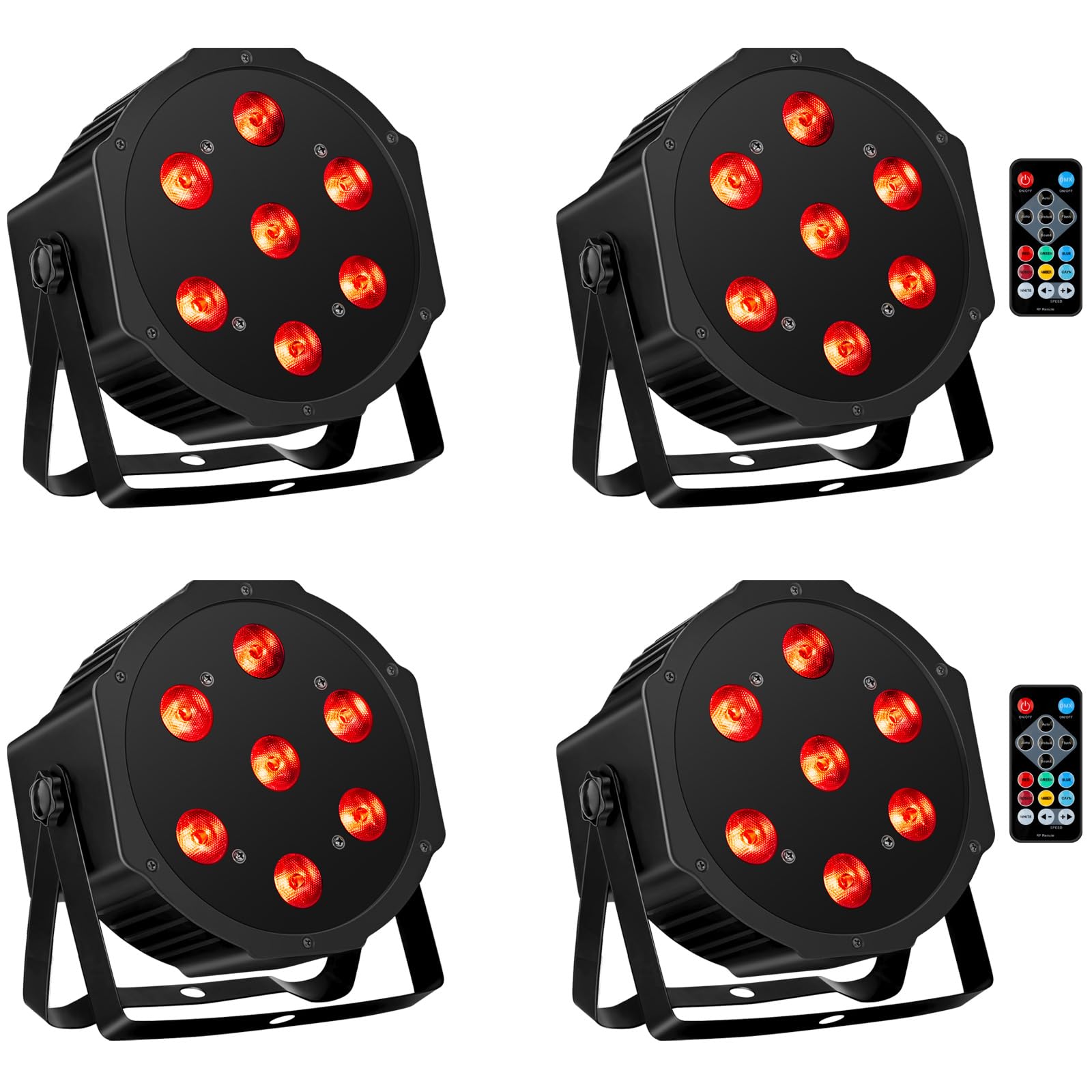 4 Pack 70W 7-LED RGBW Stage Lights with Remote Control - Sound Activated DMX Compatible Par Can Lights for DJ, Wedding, Church, Party & Birthday Events - Professional Stage Lighting for Live Performances & Venues