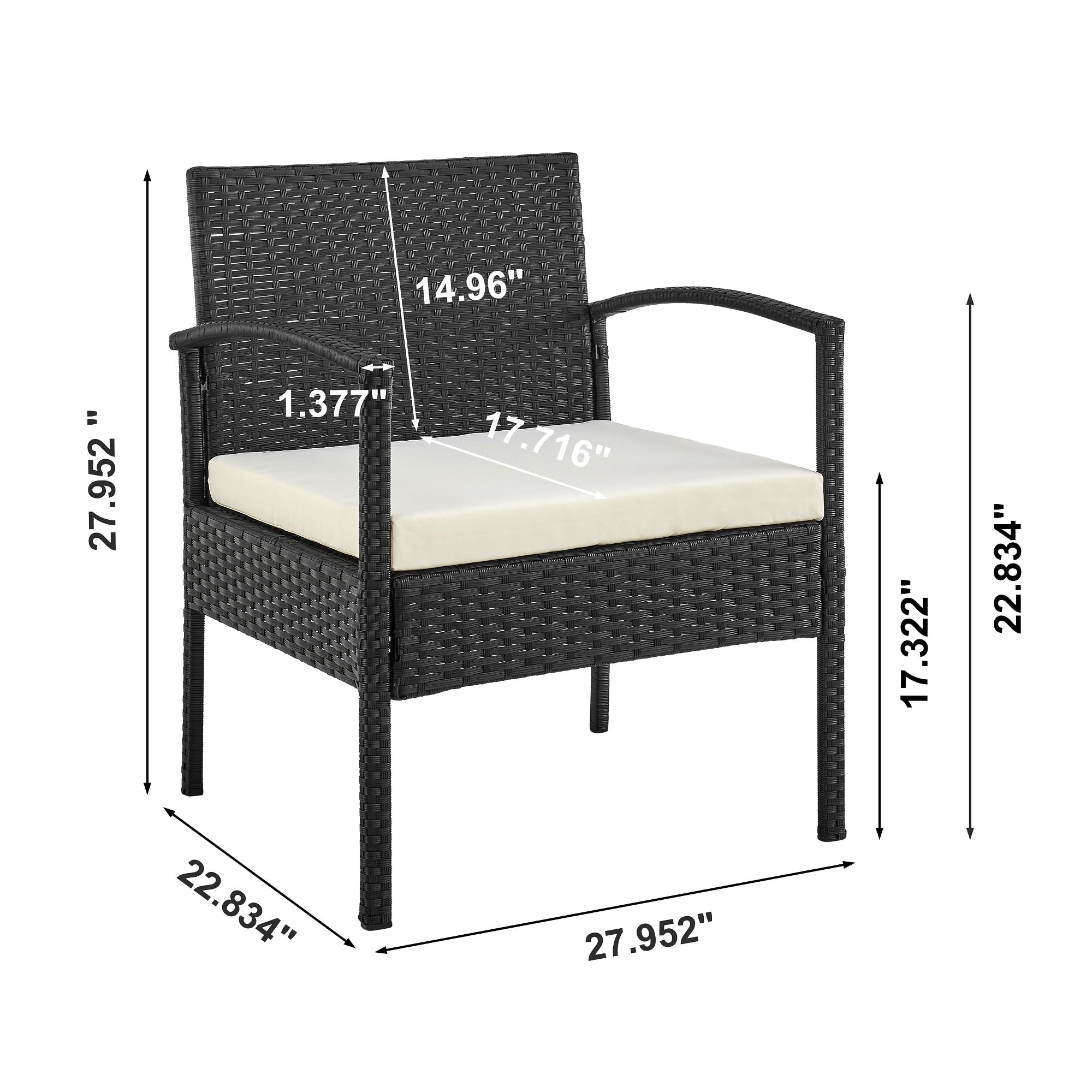 Manhattan Comfort Noli 3-Piece Patio Conversation Set - Steel Rattan Outdoor Furniture with 2 Modern Armchairs, Tempered Glass End Table & Waterproof Cushions (Cream) - Perfect for Garden, Backyard, Poolside or Balcony Relaxation