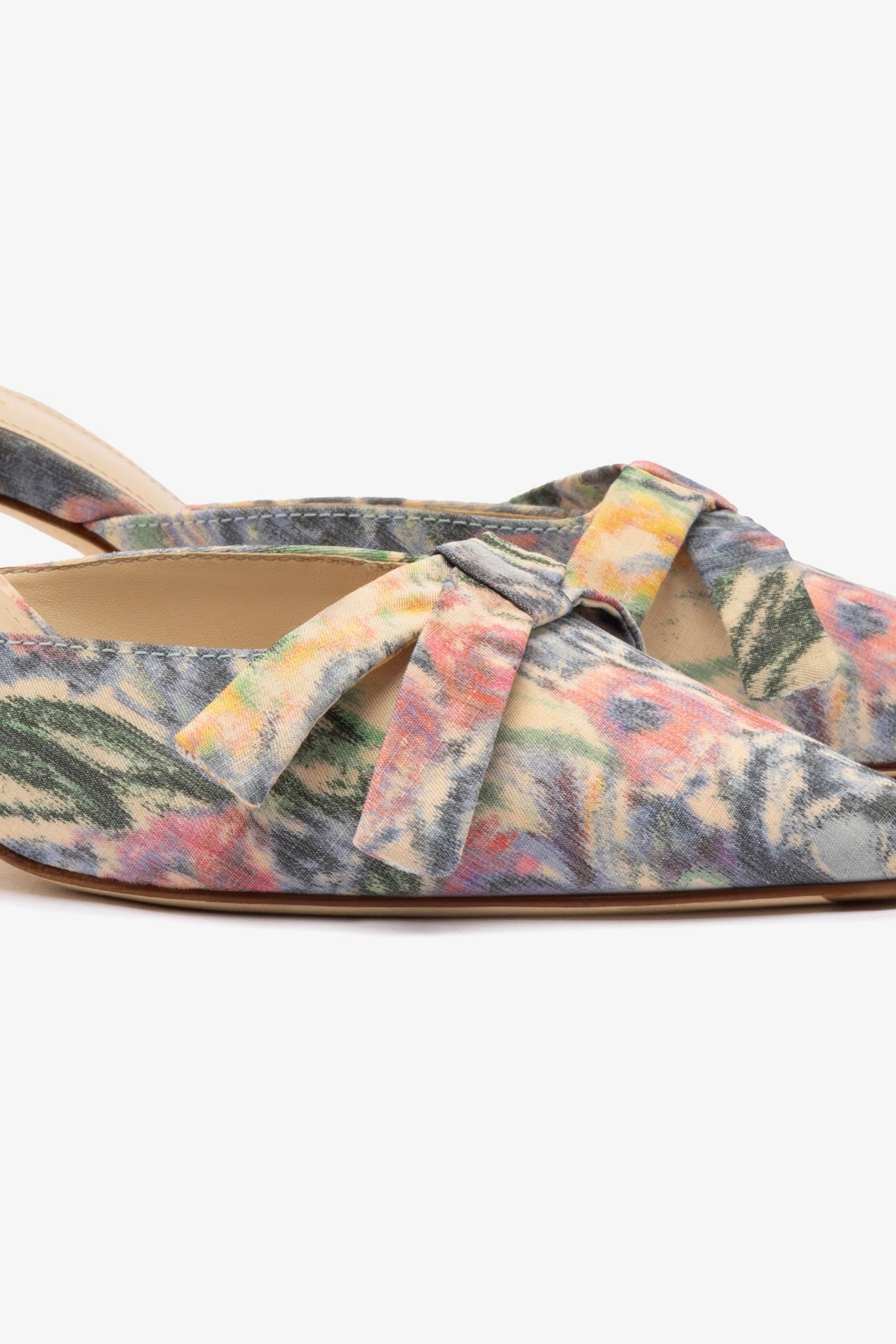 Larroudé x Markarian Women's Mule Shoes in Ash Blue Floral Print - Comfortable Slip-On Demetra Design for Casual Outings & Summer Weddings
