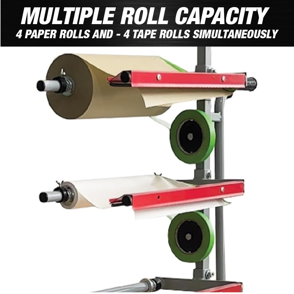 7757-Lauco Mobile 3 Tier Tree Style Masking Paper Machine Stand - Multi-Roll Holder for Car Paint Repair & Body Shops | Masking Film & Paper Dispenser | Perfect for Automotive, Woodworking & DIY Projects