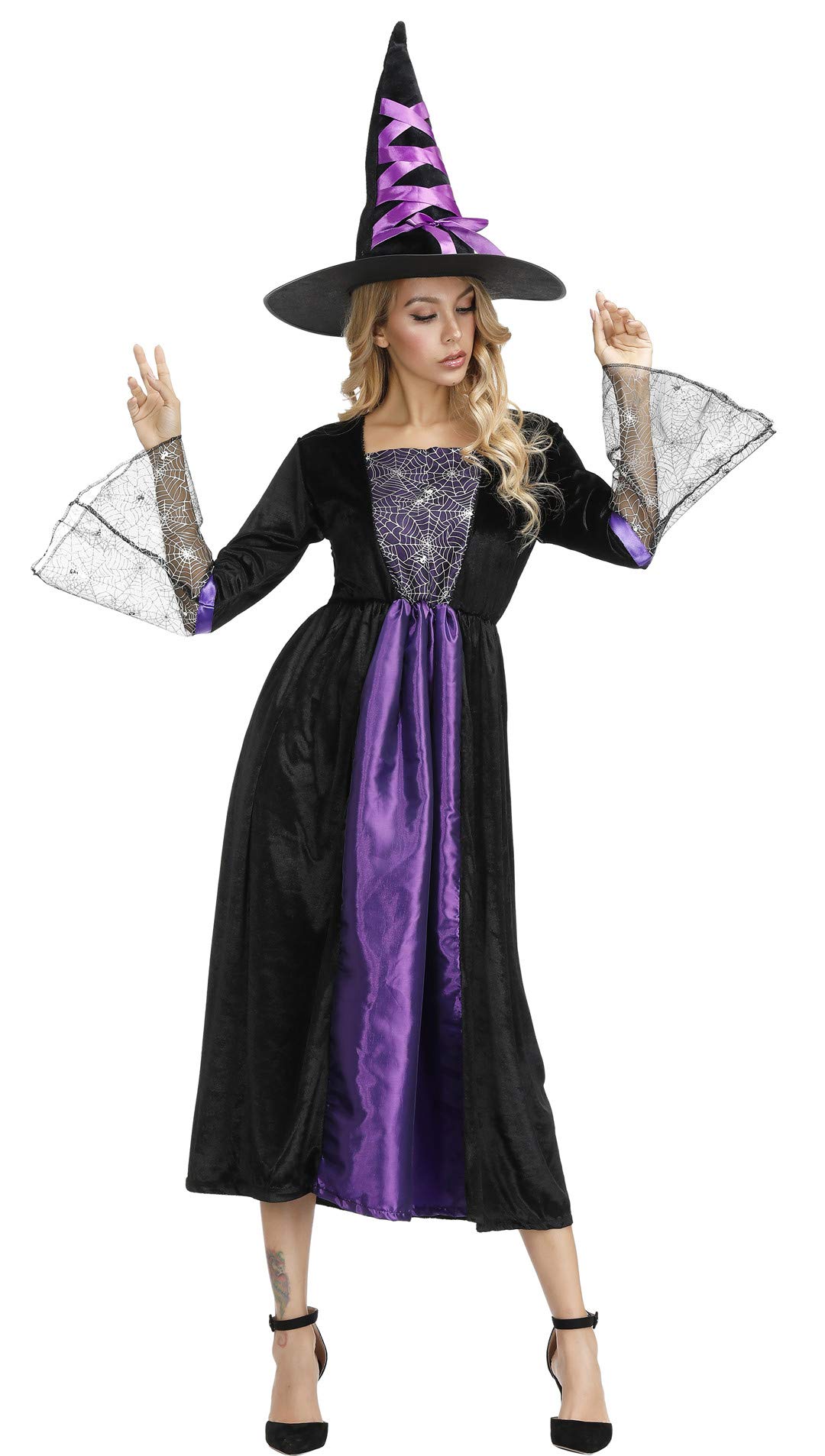 Wicked Witch Costume for Women - Long Sorceress Dress with Pointed Hat | Halloween Party, Cosplay & Themed Events Outfit