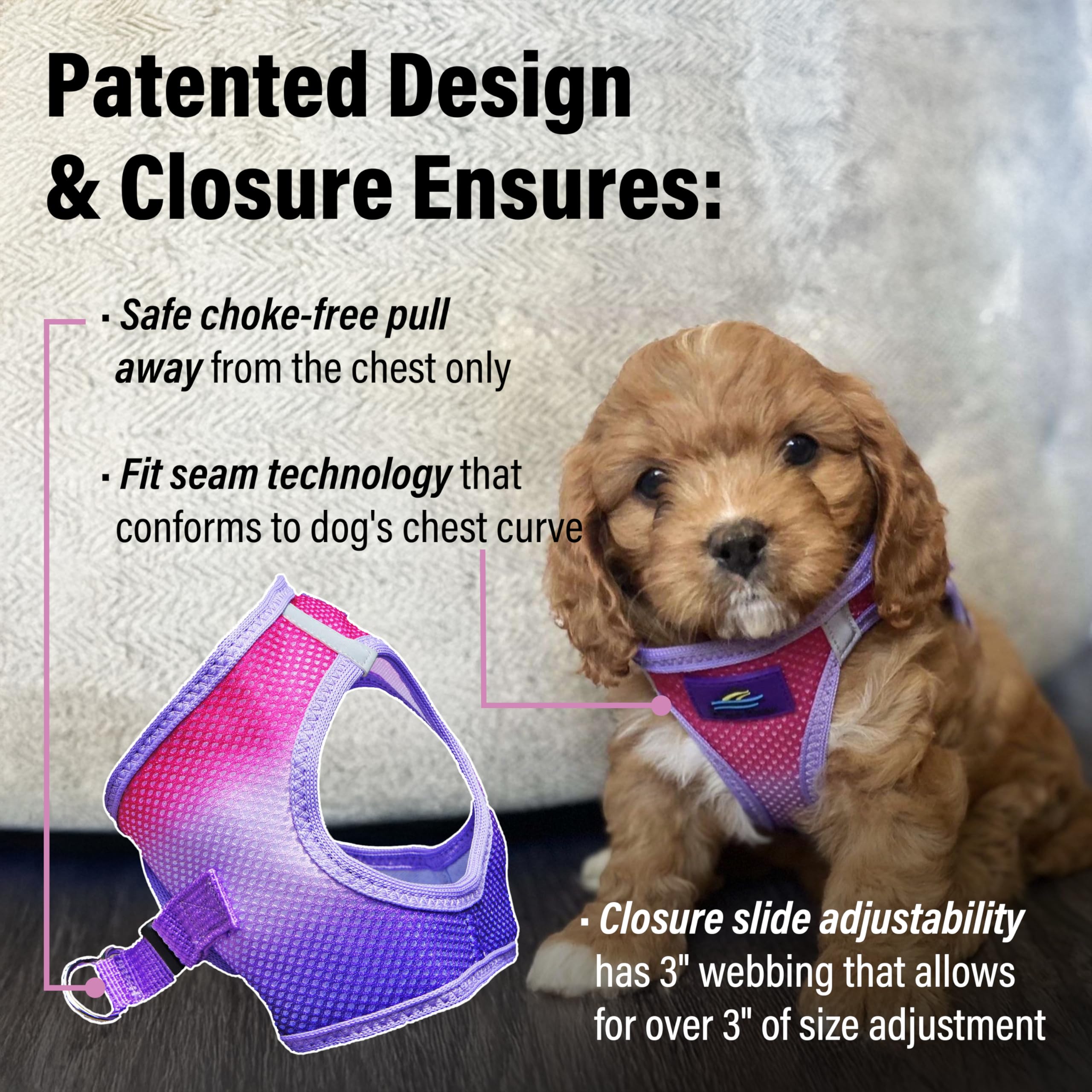 Doggie Design No-Choke Dog Harness - Breathable Mesh Polyester Pet Vest, Easy Step-in Design for Small Dogs (XXS, Raspberry Sundae) - Perfect for Walking, Training & Outdoor Adventures